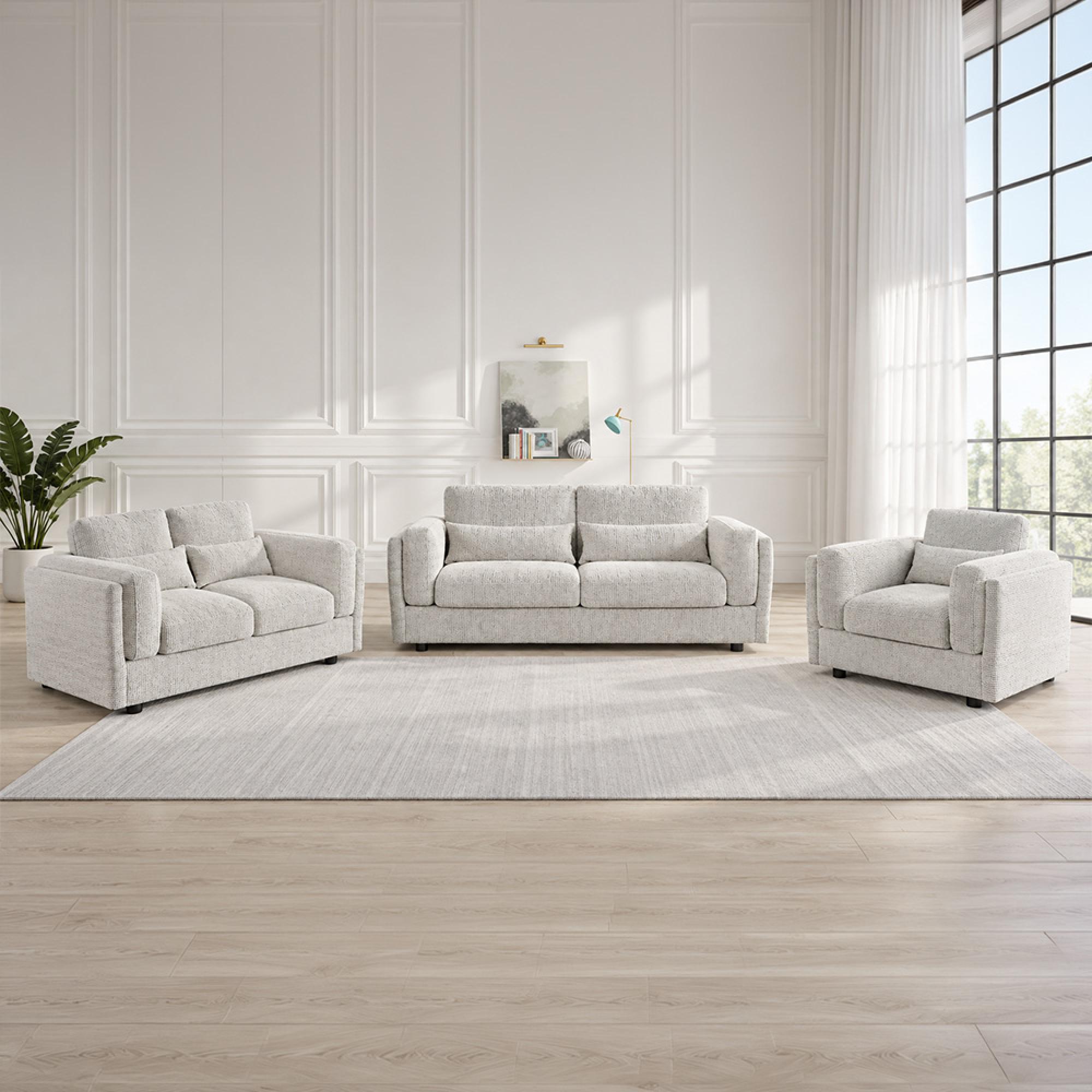 Bari Sofa Set - Beige Fabric - 3+2+1 Seater