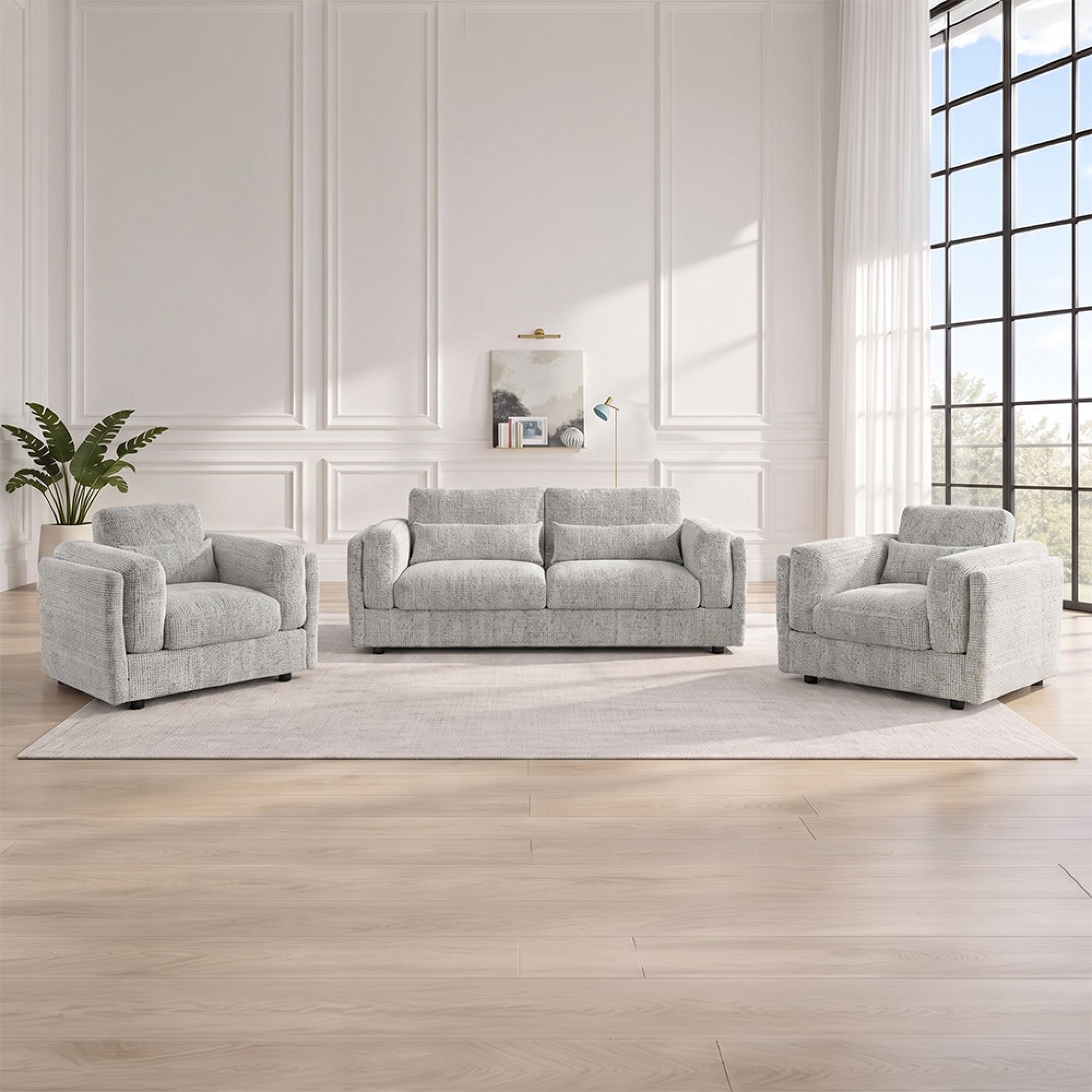 Bari Sofa Set - Grey Fabric - 3+1+1 Seater