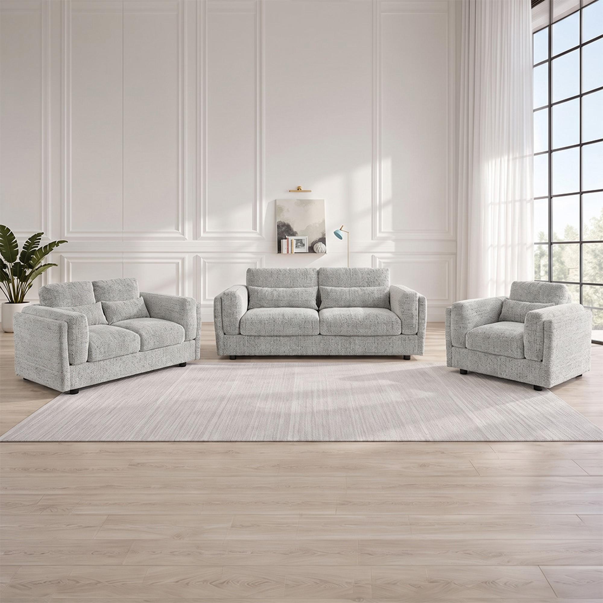 Bari Sofa Set - Grey Fabric - 3+2+1 Seater