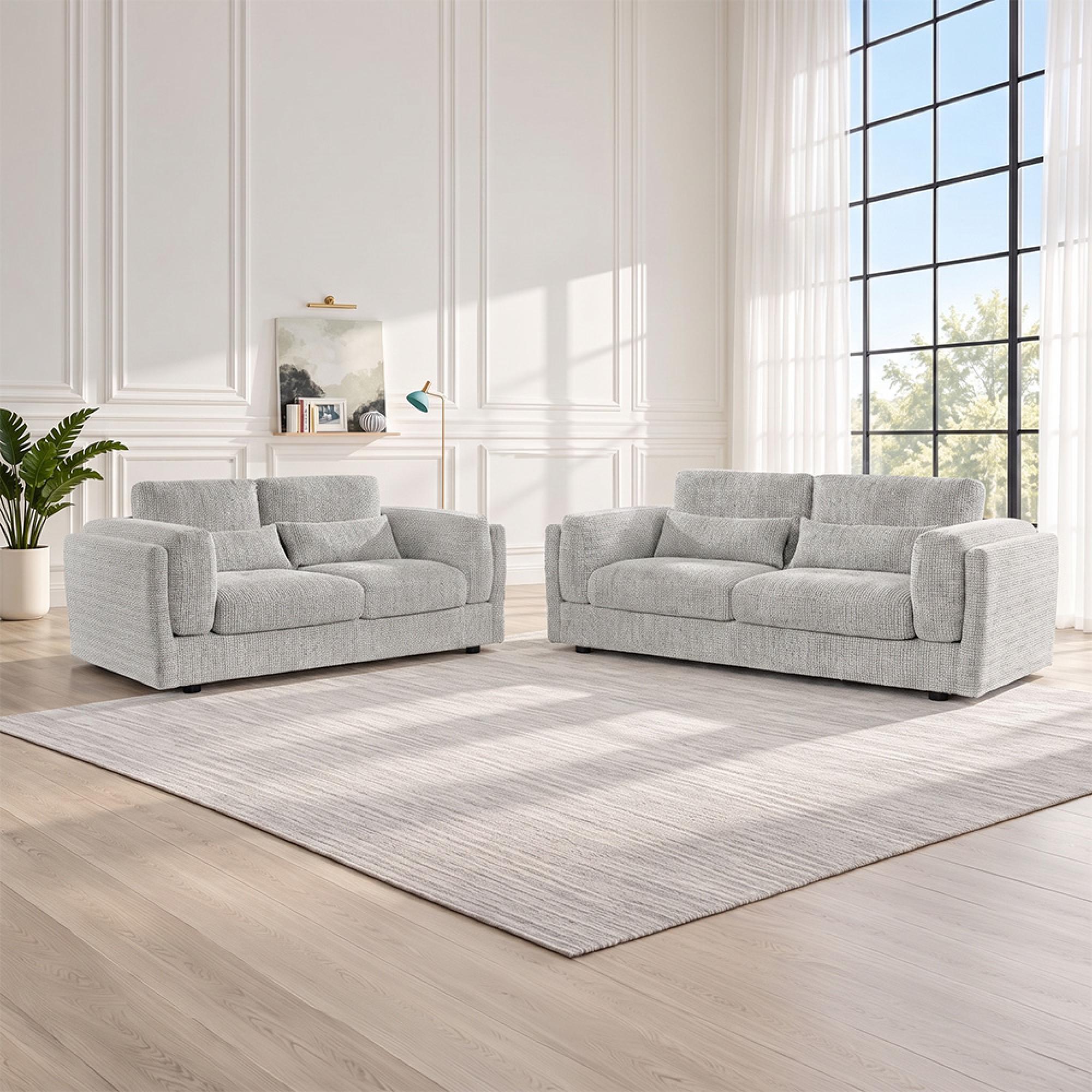 Bari Sofa Set - Grey Fabric - 3+2 Seater