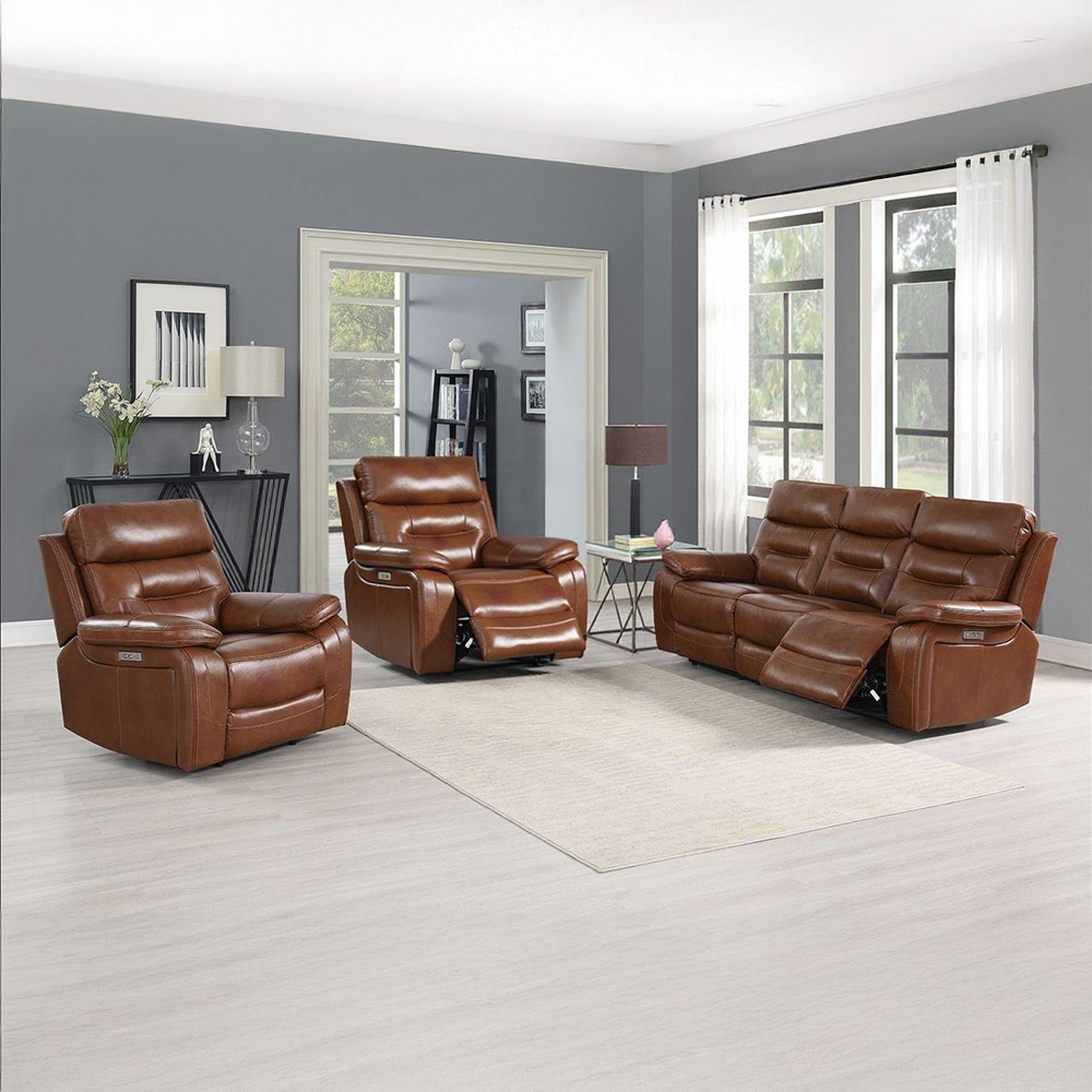 Belgravia Power Recliner Sofa Set - Brown Leather - 3+1+1 Seater
