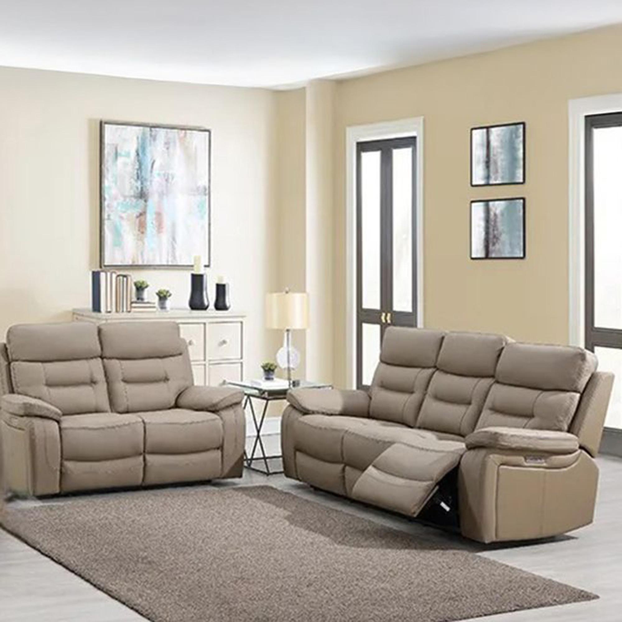Belgravia Power Recliner Sofa Set - Taupe Leather - 3+2 Seater