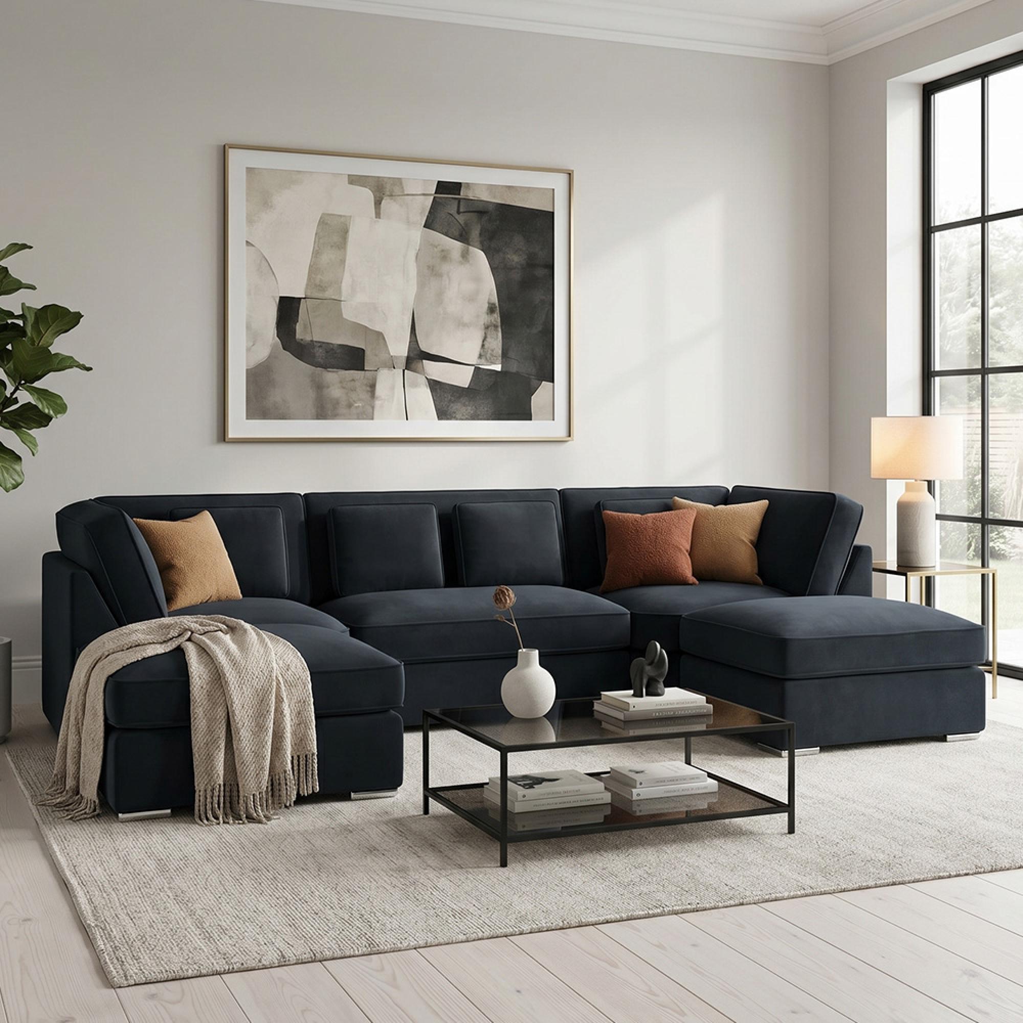 Belgravia U Shape Corner Sofa - Slate Fabric
