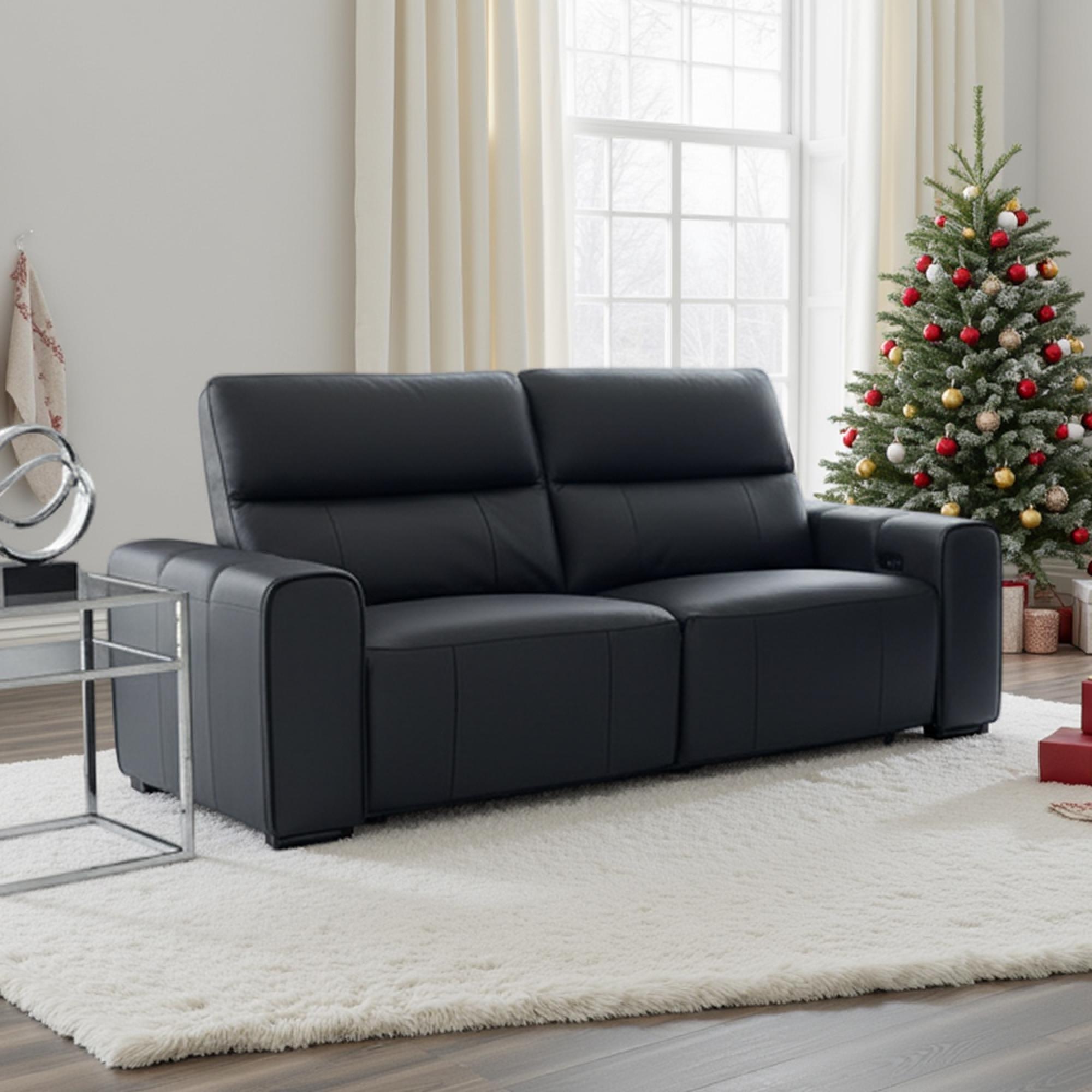 Bellagio Electric Recliner Sofa - Black Leather - 3 Seater
