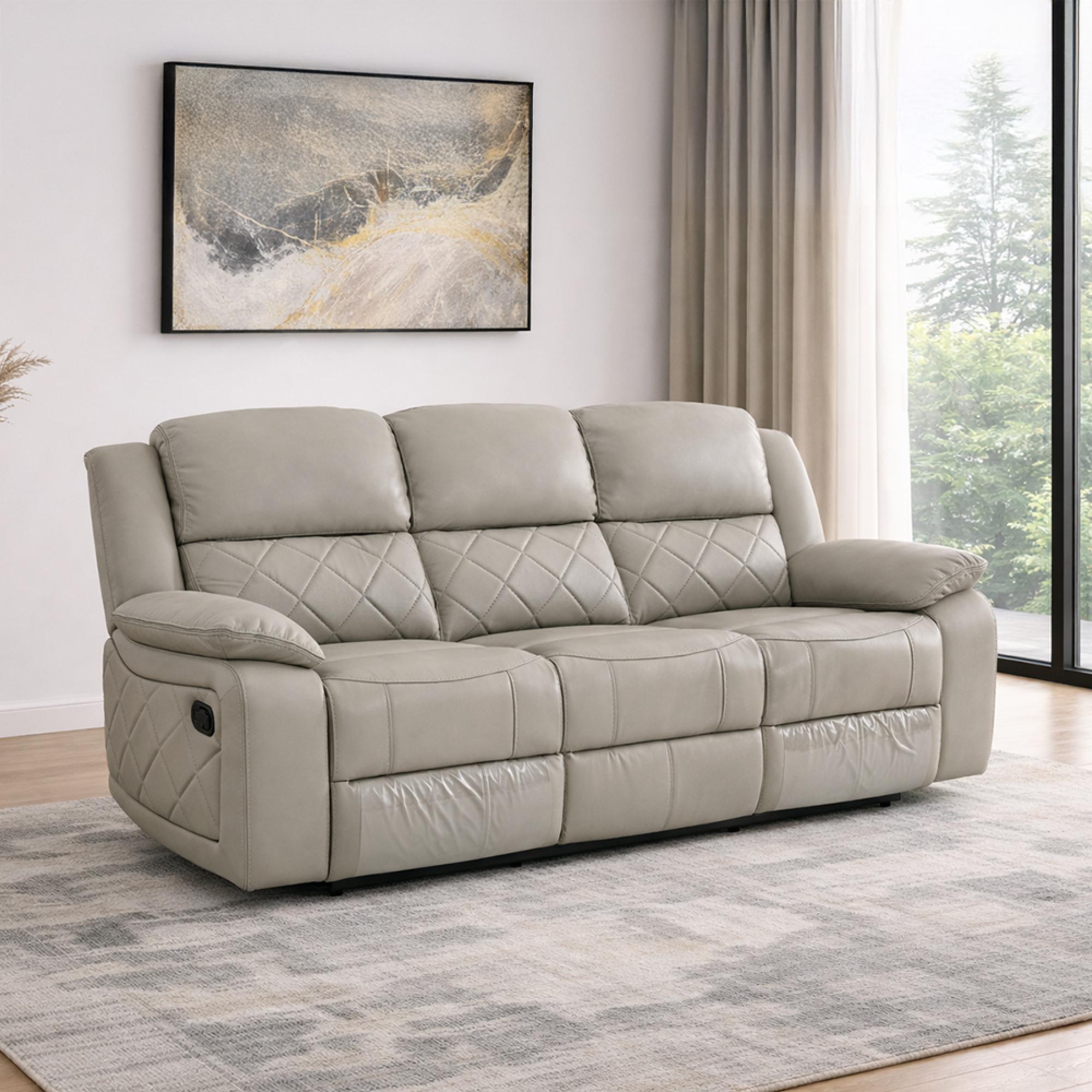 Bentley Recliner Sofa - 3 Seater - Grey Leather