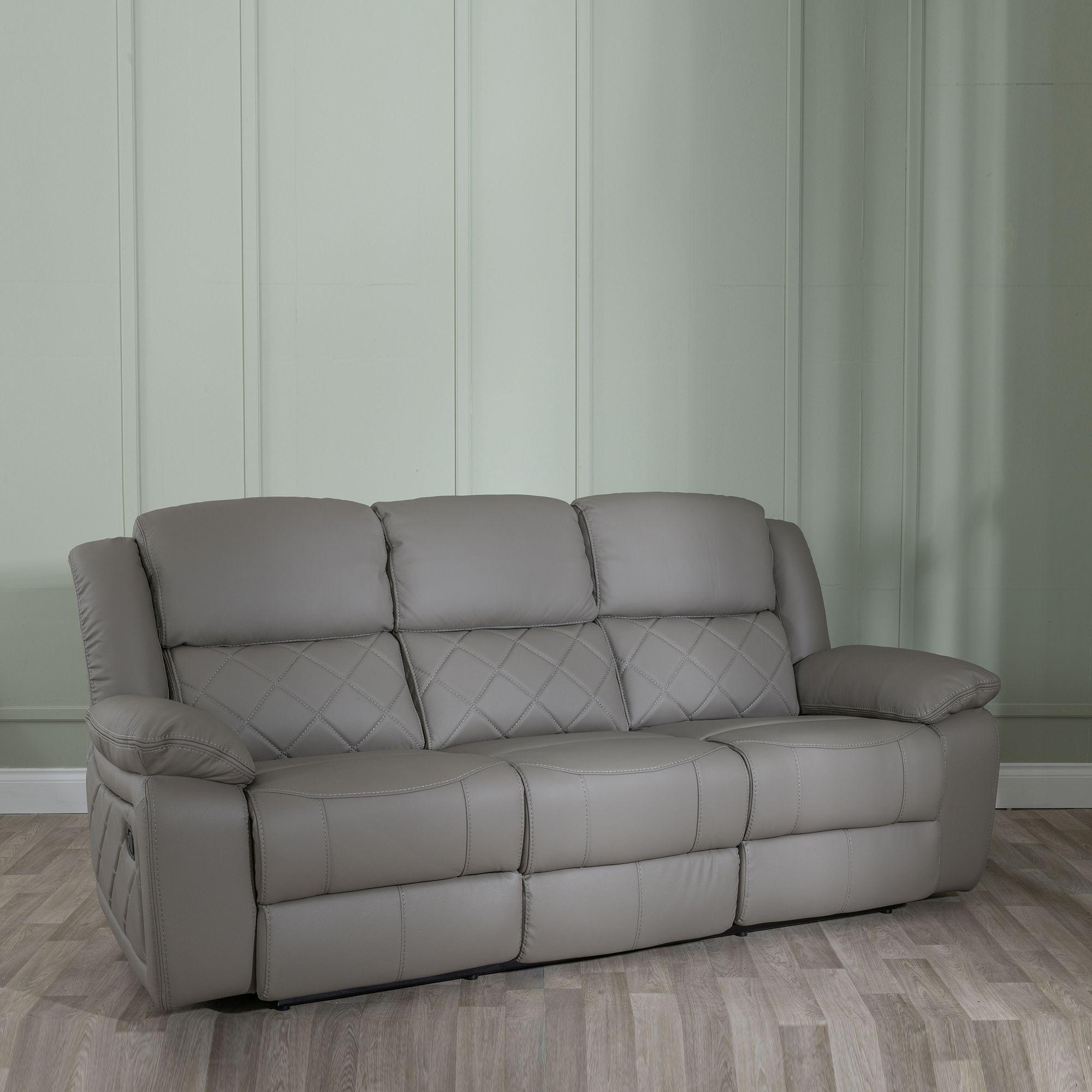 Bentley Recliner Sofa - 3 Seater - Light Grey Leather