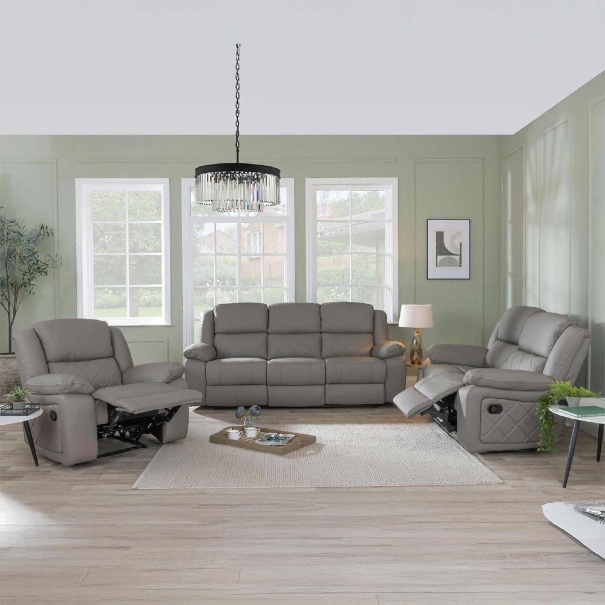 Bentley Recliner Sofa Set - Light Grey Leather