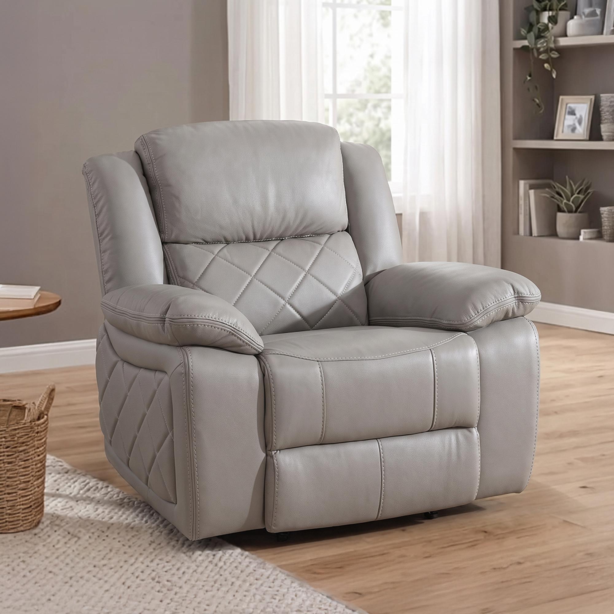 Bentley Recliner Armchair - Light Grey Leather