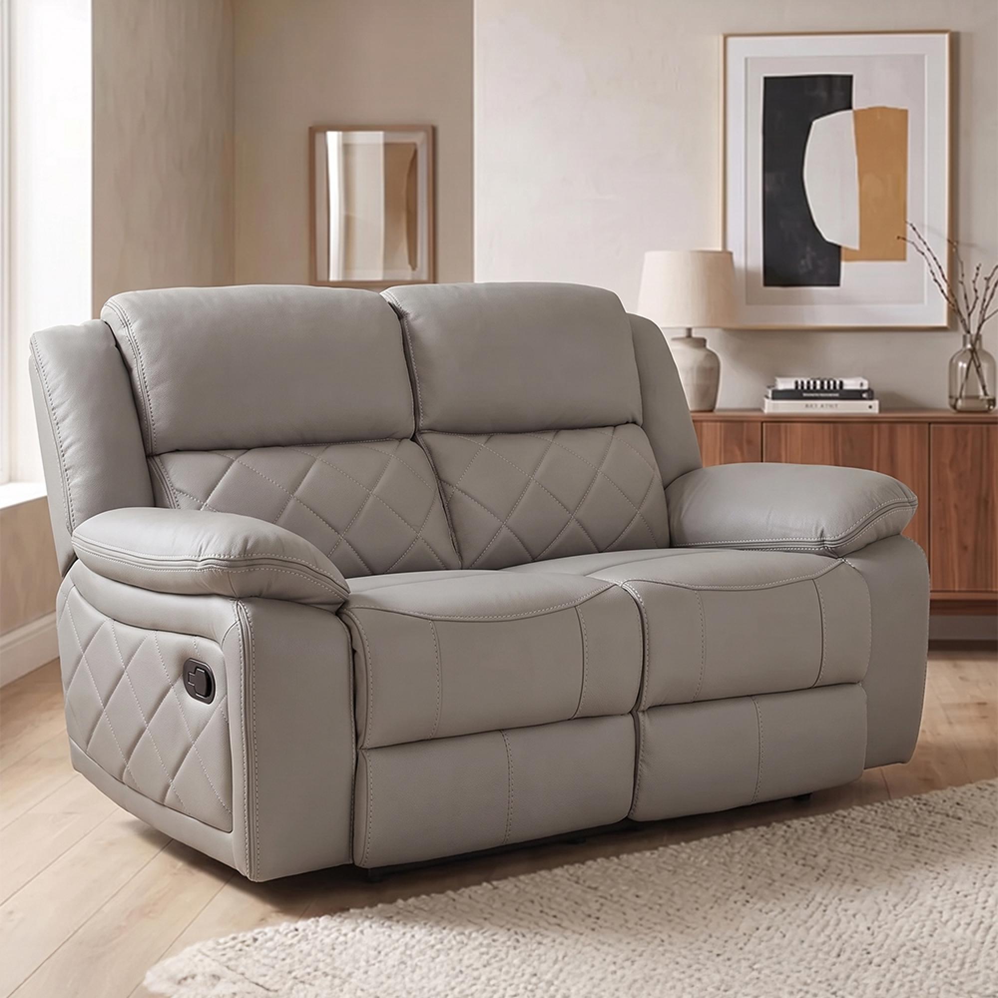 Bentley Recliner Sofa - 2 Seater - Light Grey Leather