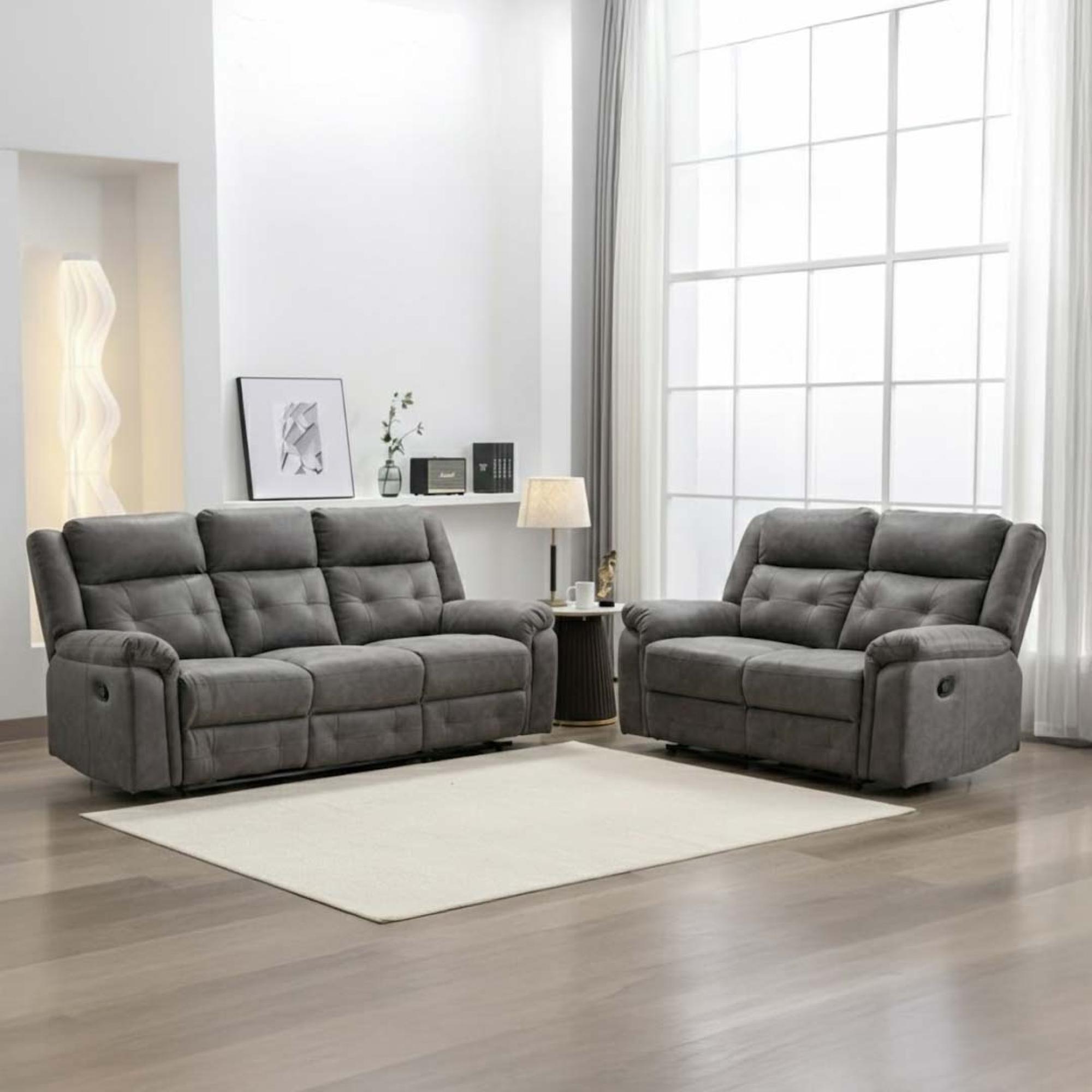 Berkeley Recliner Sofa Suite - 3+2 Seater - Dark Grey Leather Look Fabric