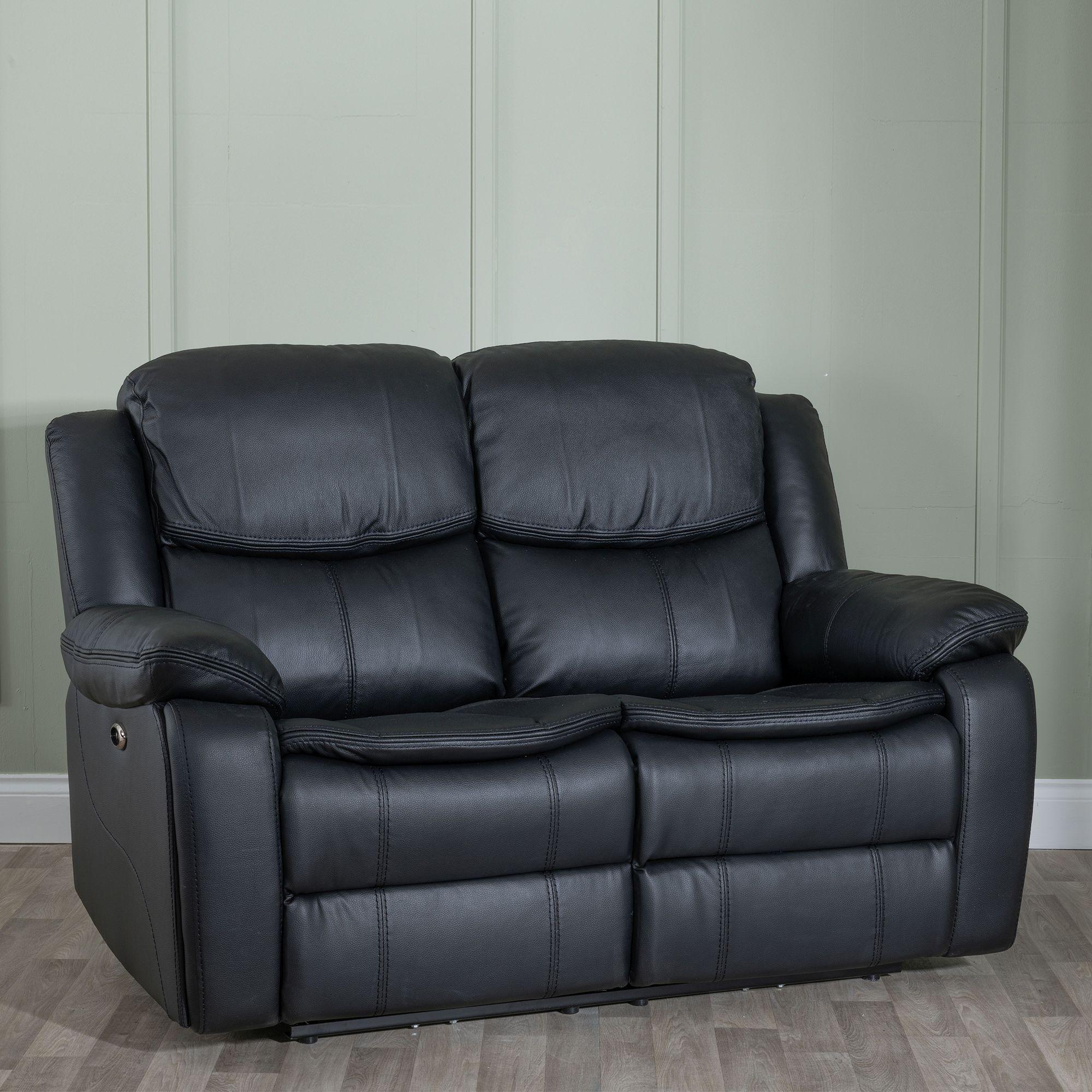 Berlin Recliner Sofa - 2 Seater - Black Leather