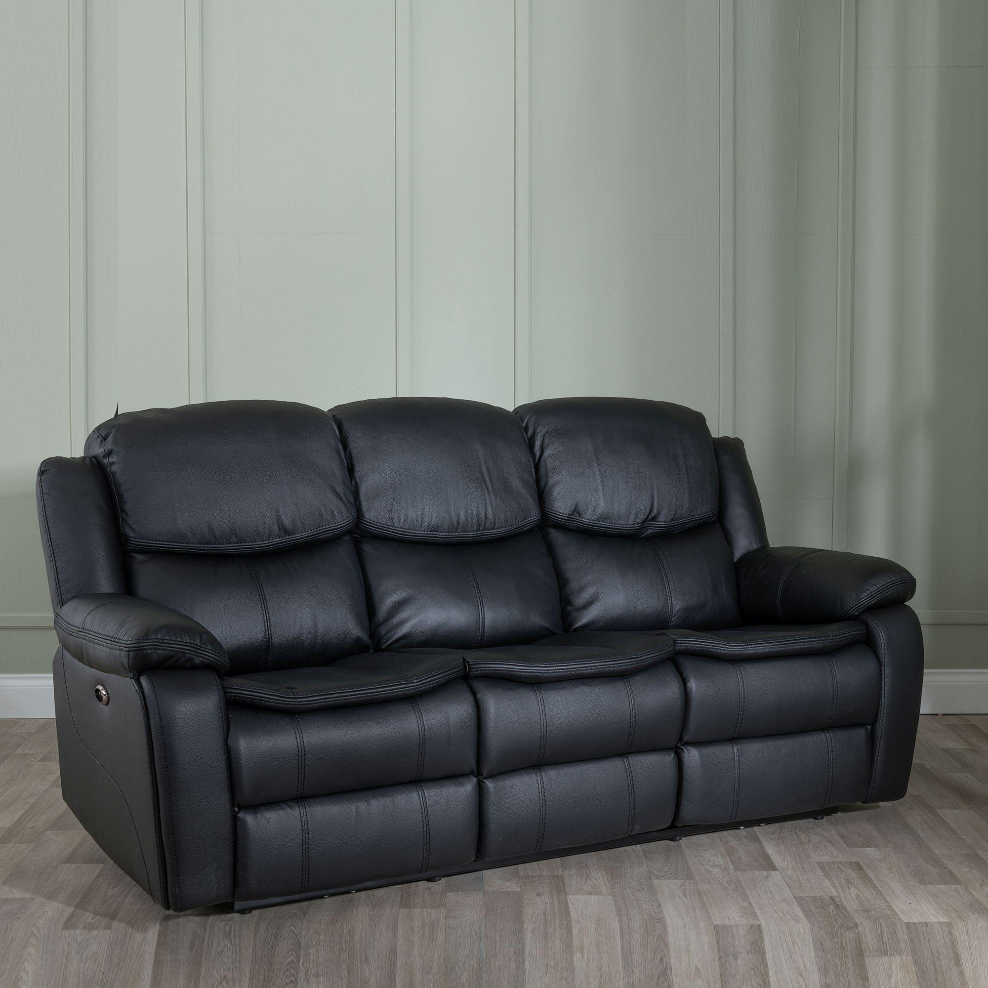 Berlin Recliner Sofa - 3 Seater - Black Leather