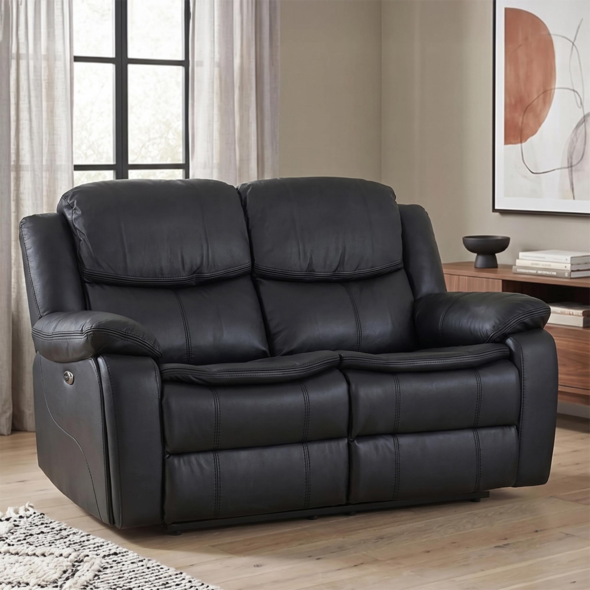 Berlin Recliner Sofa - 2 Seater - Black Leather