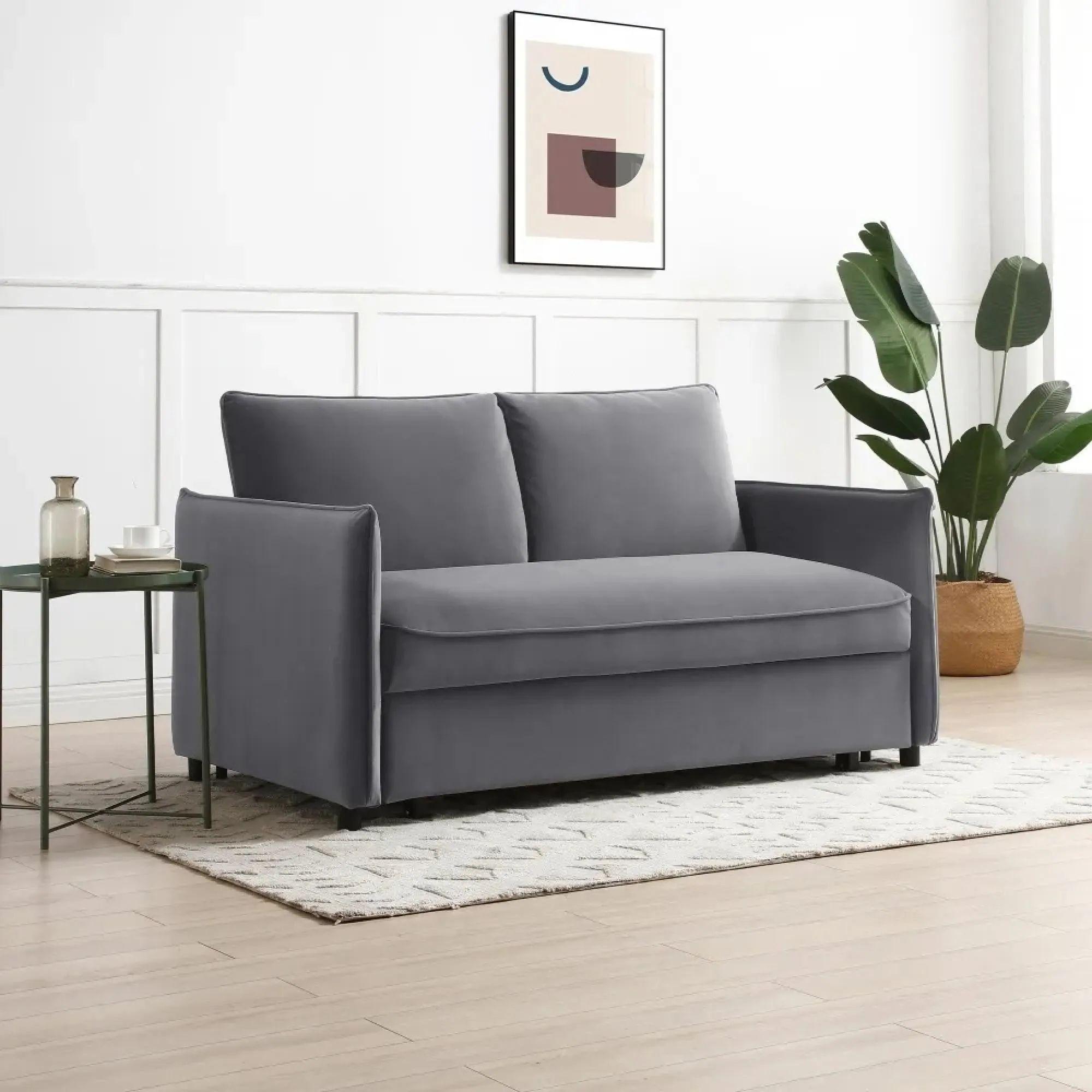 Blaire Sofa Bed - Athena Grey Velvet Fabric - 2 Seater