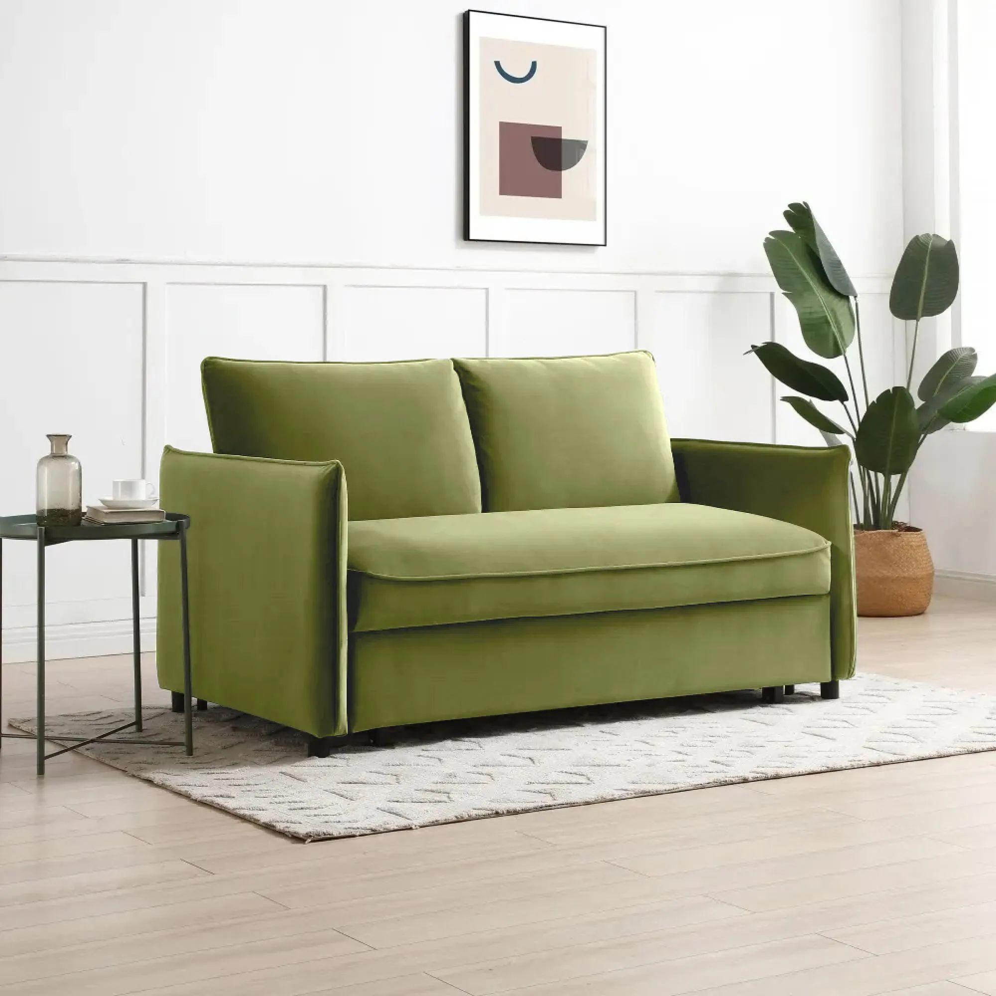 Blaire Sofa Bed - Athena Olive Velvet Fabric - 2 Seater