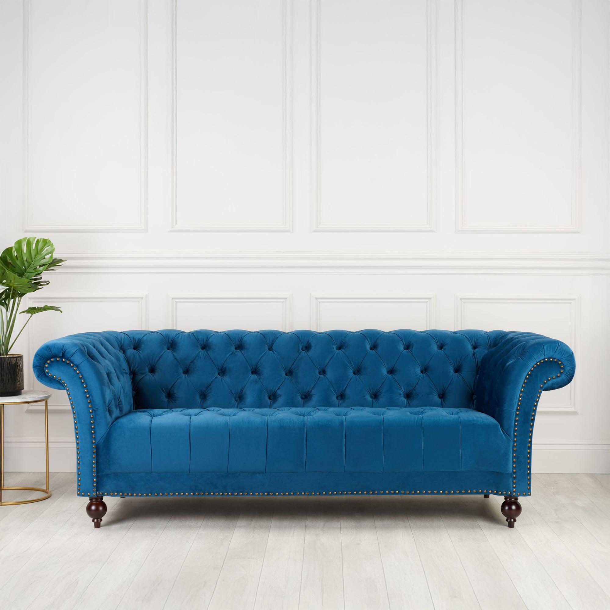 Chester Sofa - 3 Seater - Blue Velvet Fabric