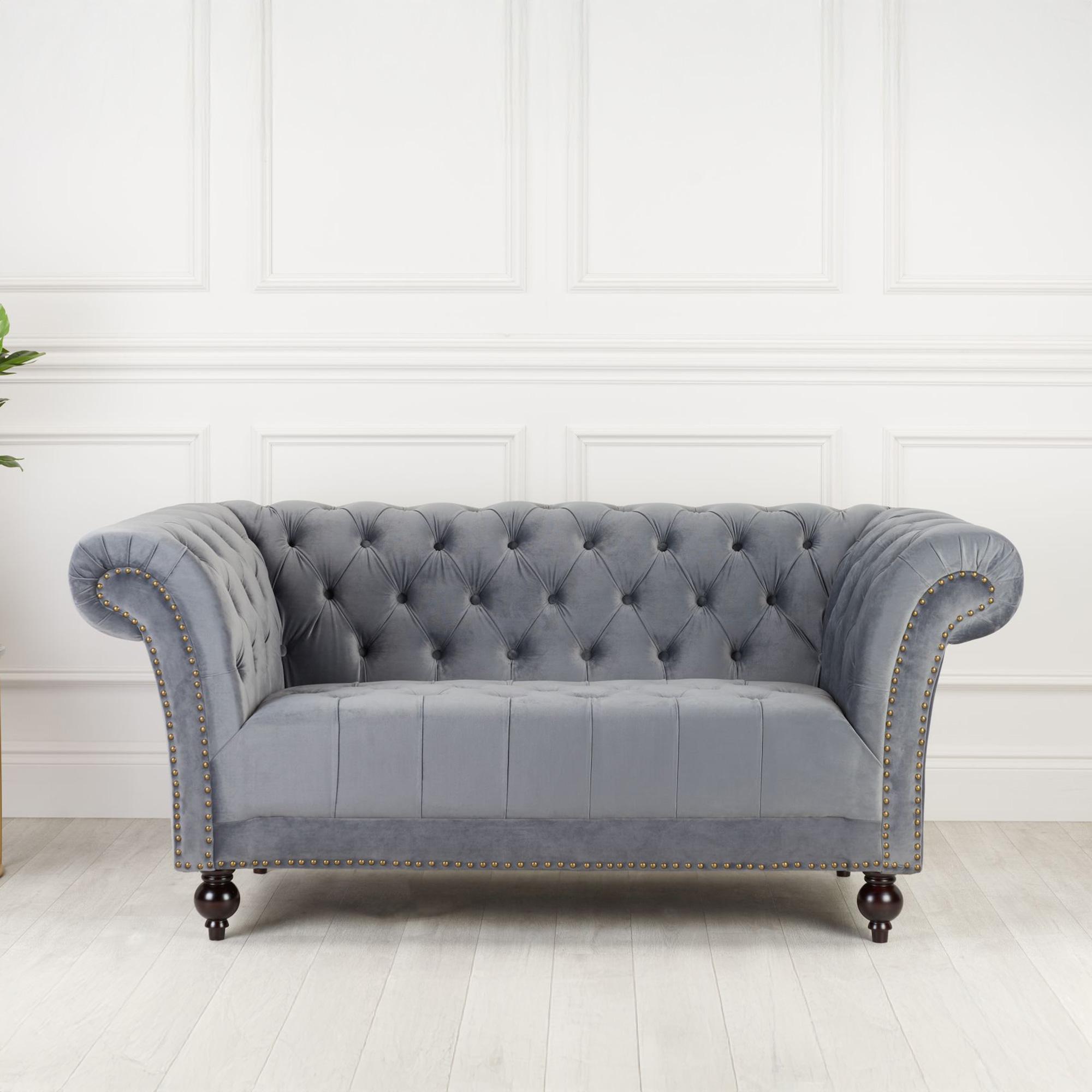 Chester Sofa - 2 Seater - Grey Velvet Fabric