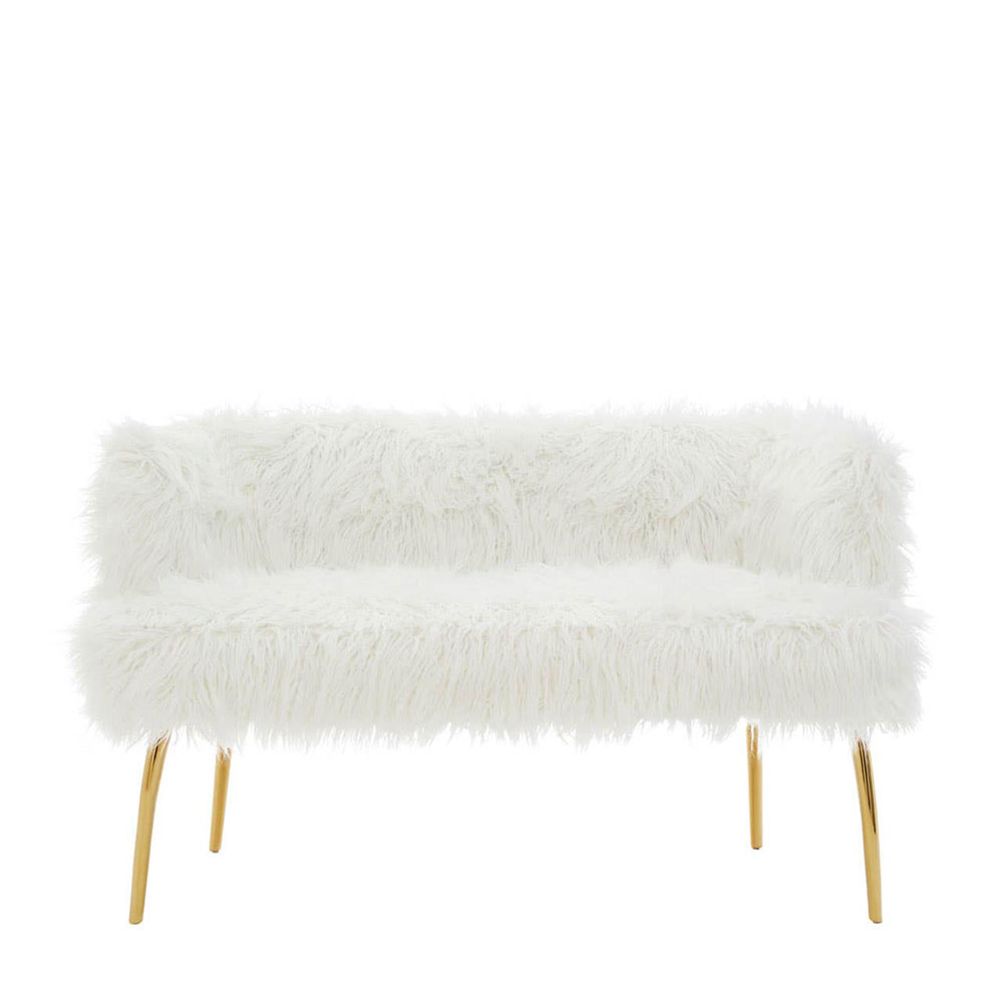 Clarence Sofa - 2 Seater - White Faux Fur with Gold Legs