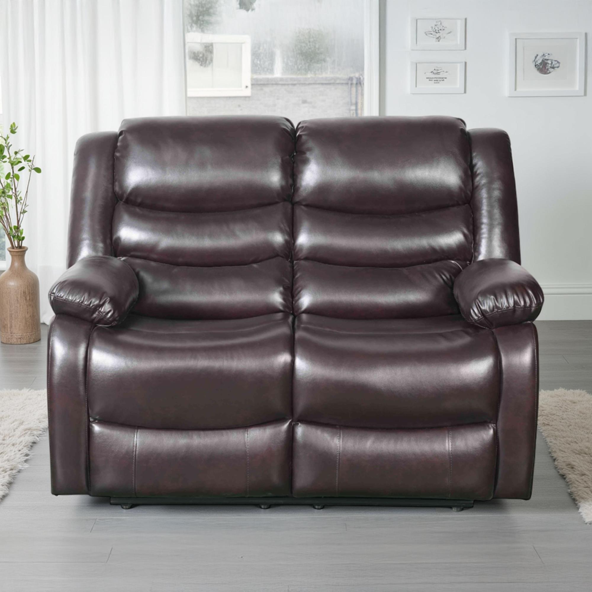 Conrad Manual Recliner Sofa - Brown Leather - 2 Seater