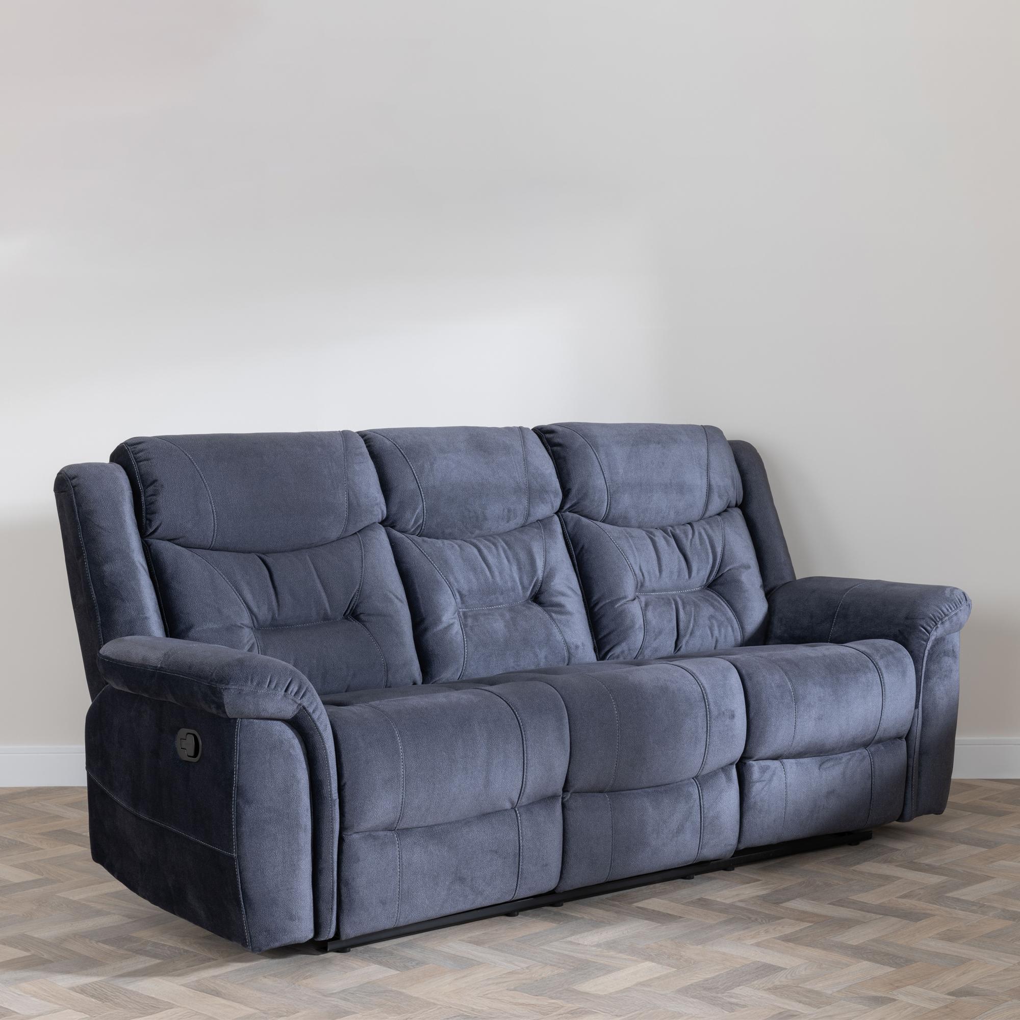Dudley Silvano Recliner Sofa - 3 Seater - Blue Fabric