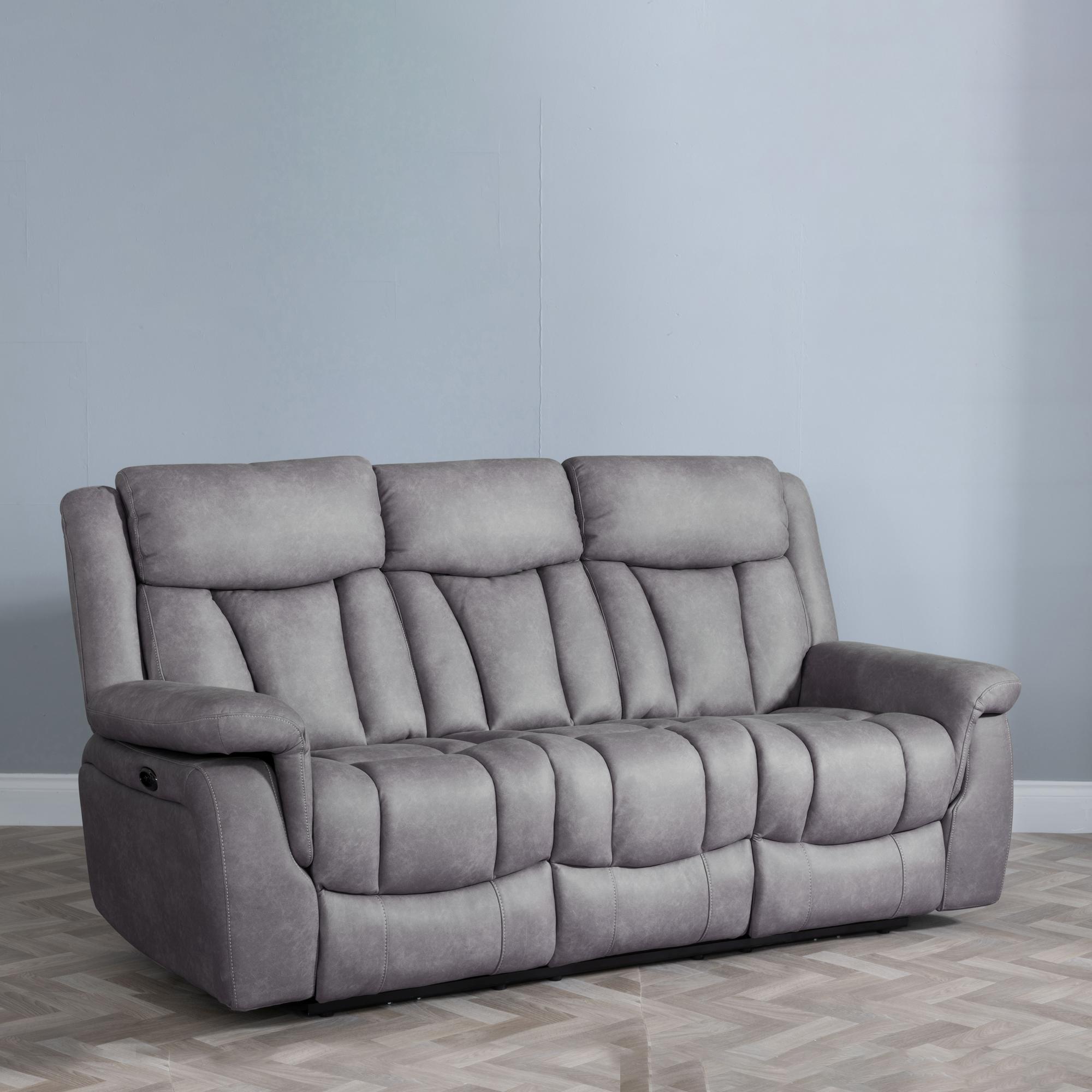 Dylan Electric Recliner Sofa - 3 Seater - Grey Fabric