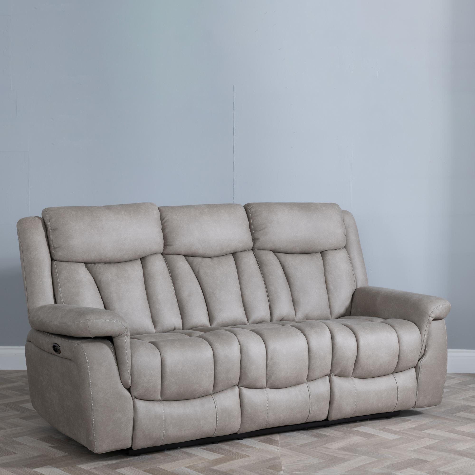 Dylan Electric Recliner Sofa - 3 Seater - Sandstone Fabric