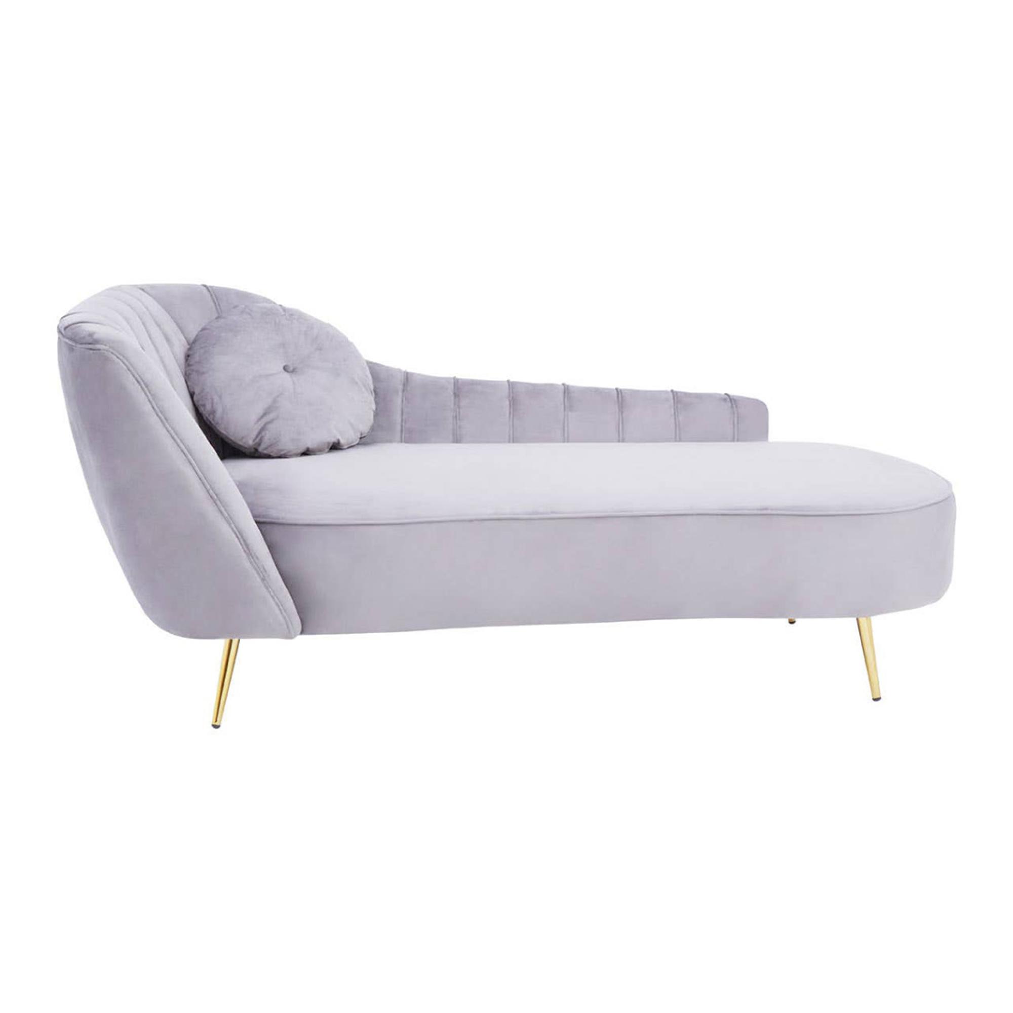 Felizia Lounge Chaise - Left Arm - Grey Velvet Fabric with Gold Legs