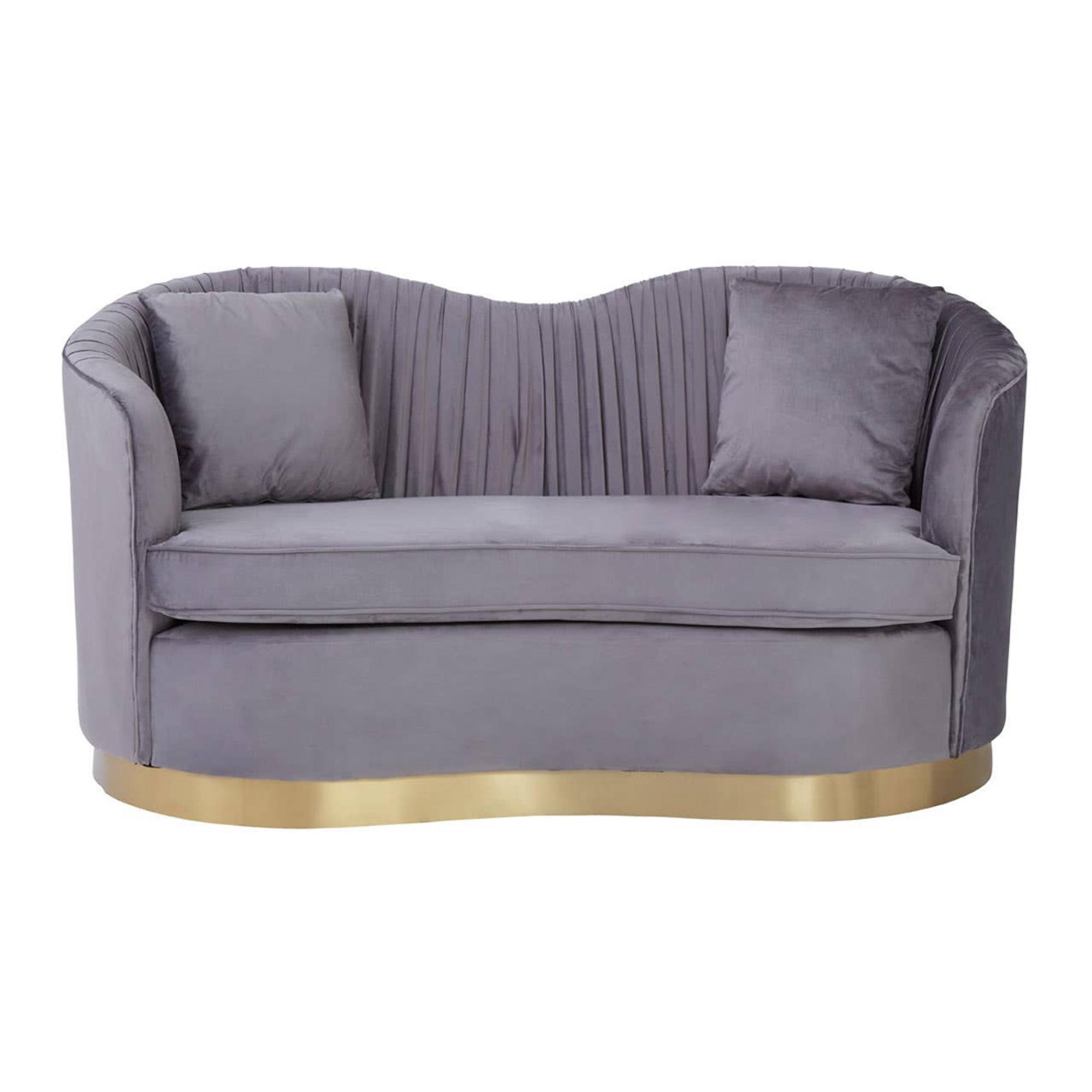 Franza Sofa - 2 Seater - Grey Velvet Fabric - Pleated