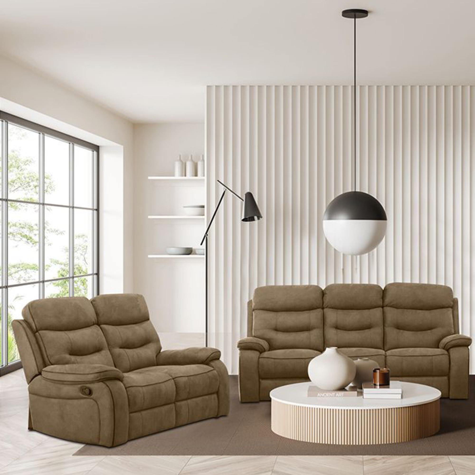 Gabrielle Manual Recliner Sofa Set - Tawny Brown Leather - 3+2 Seater