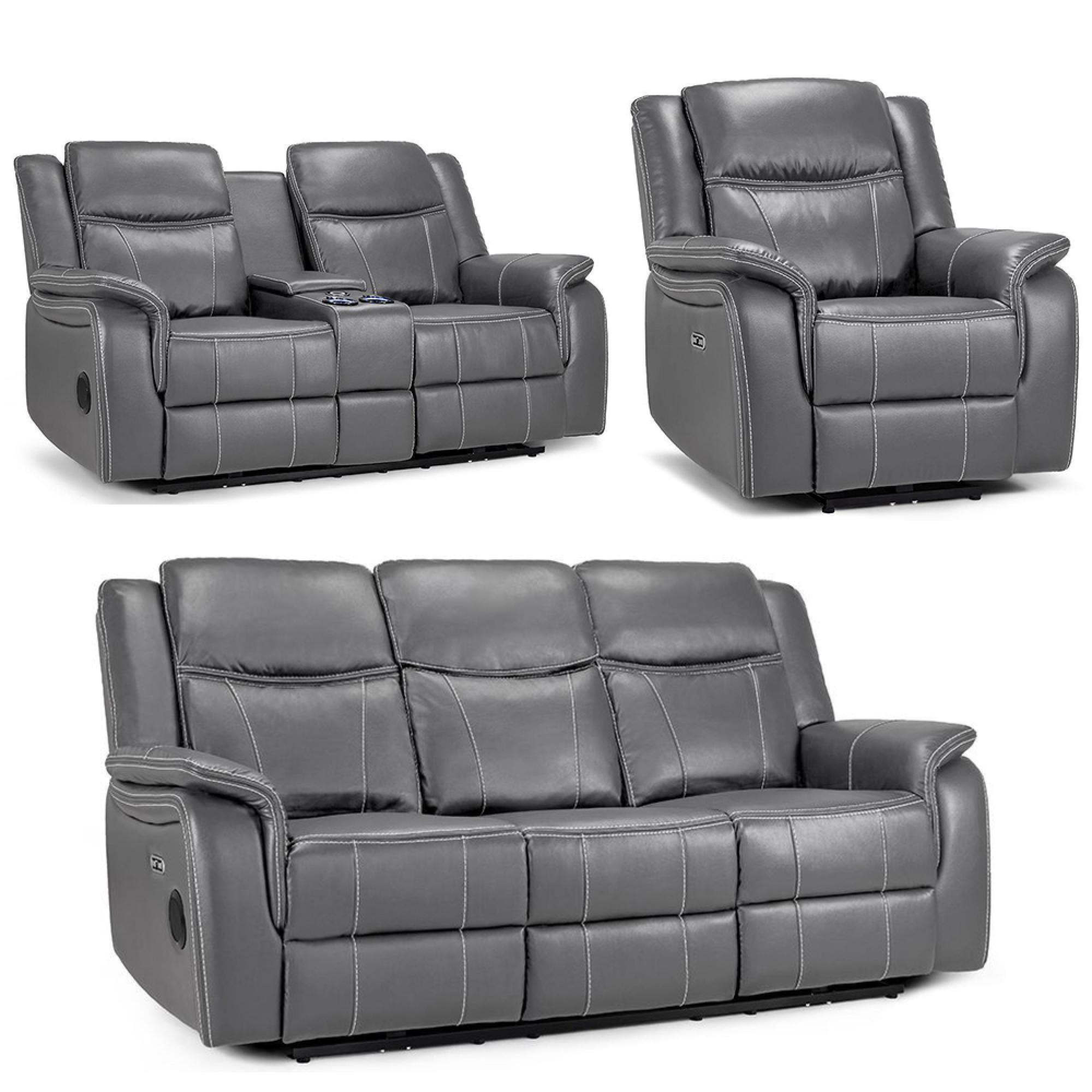 Galaxy Electric Recliner Sofa Set - Grey Faux Leather - 3+2+1 Seater