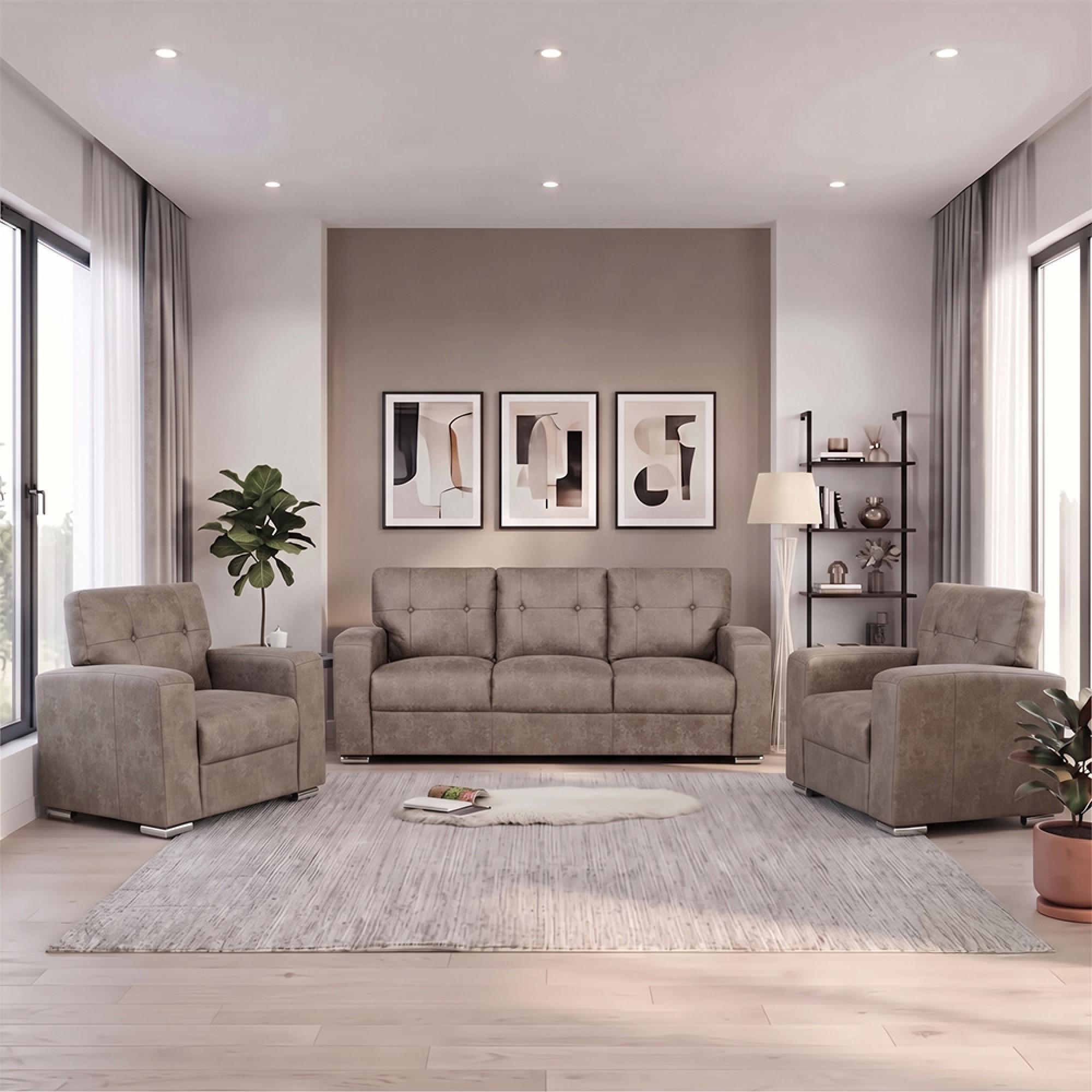 Hampton Sofa - 3+1+1 Seater - Taupe - Fabric