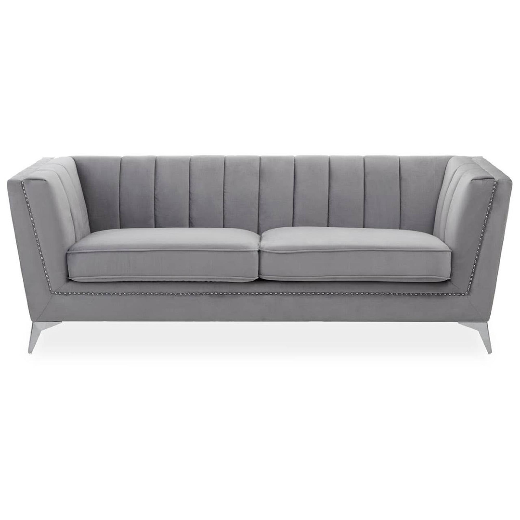 Hansa Sofa - 3 Seater - Grey Velvet Fabric