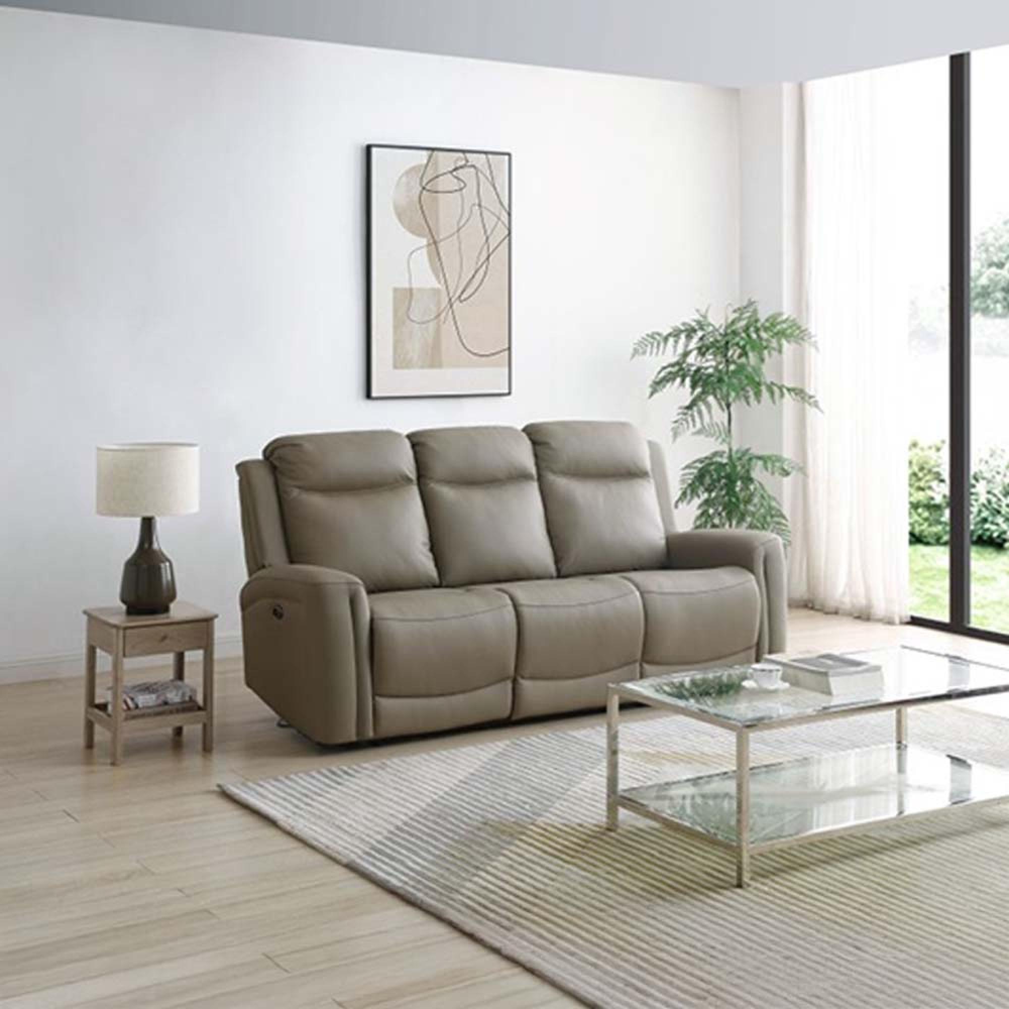 Henley Electric Recliner Sofa - Taupe Leather - 3 Seater