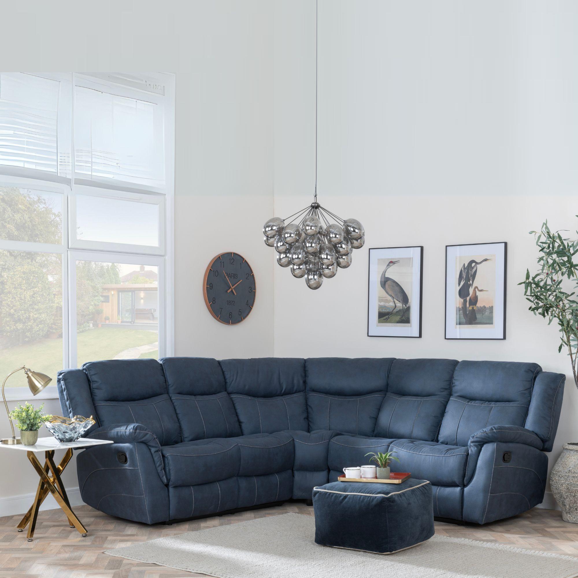 Hilbert Recliner Corner Sofa - Denim Blue Fabric