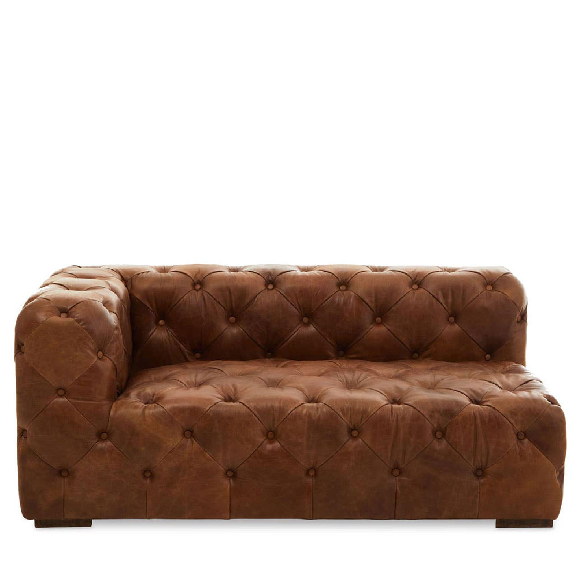 Hoxton Corner Sofa - Vintage Brown Tufted Leather - 2 Seater - RHF