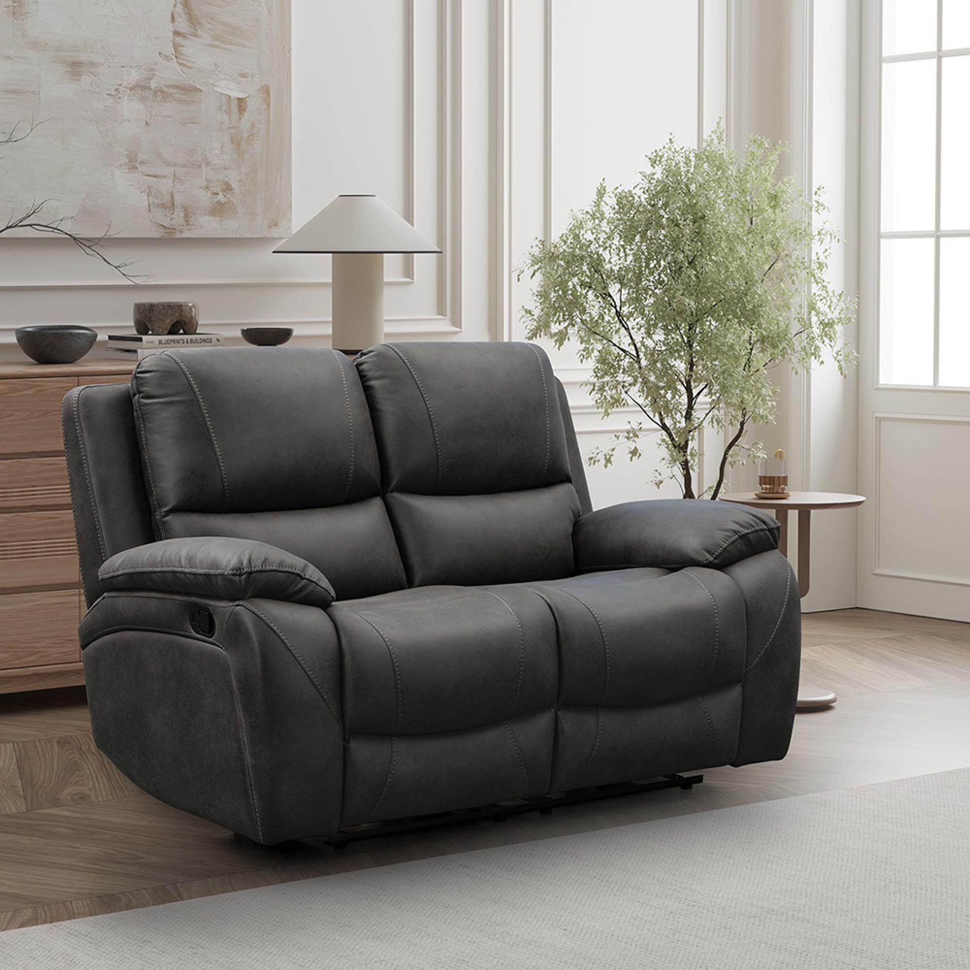 Isobella Manual Recliner Sofa - Charcoal Fabric - 2 Seater