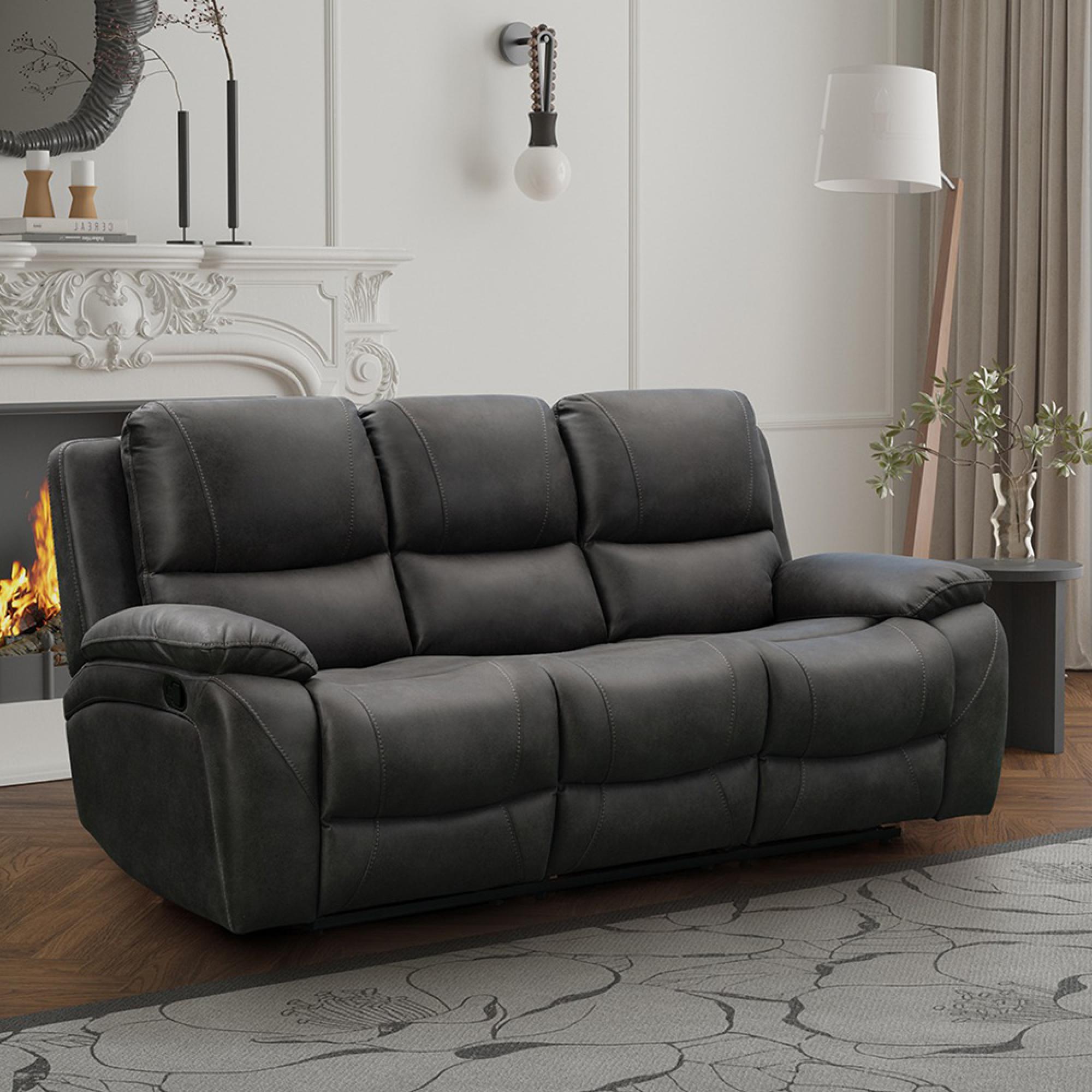 Isobella Manual Recliner Sofa - Charcoal Fabric - 3 Seater