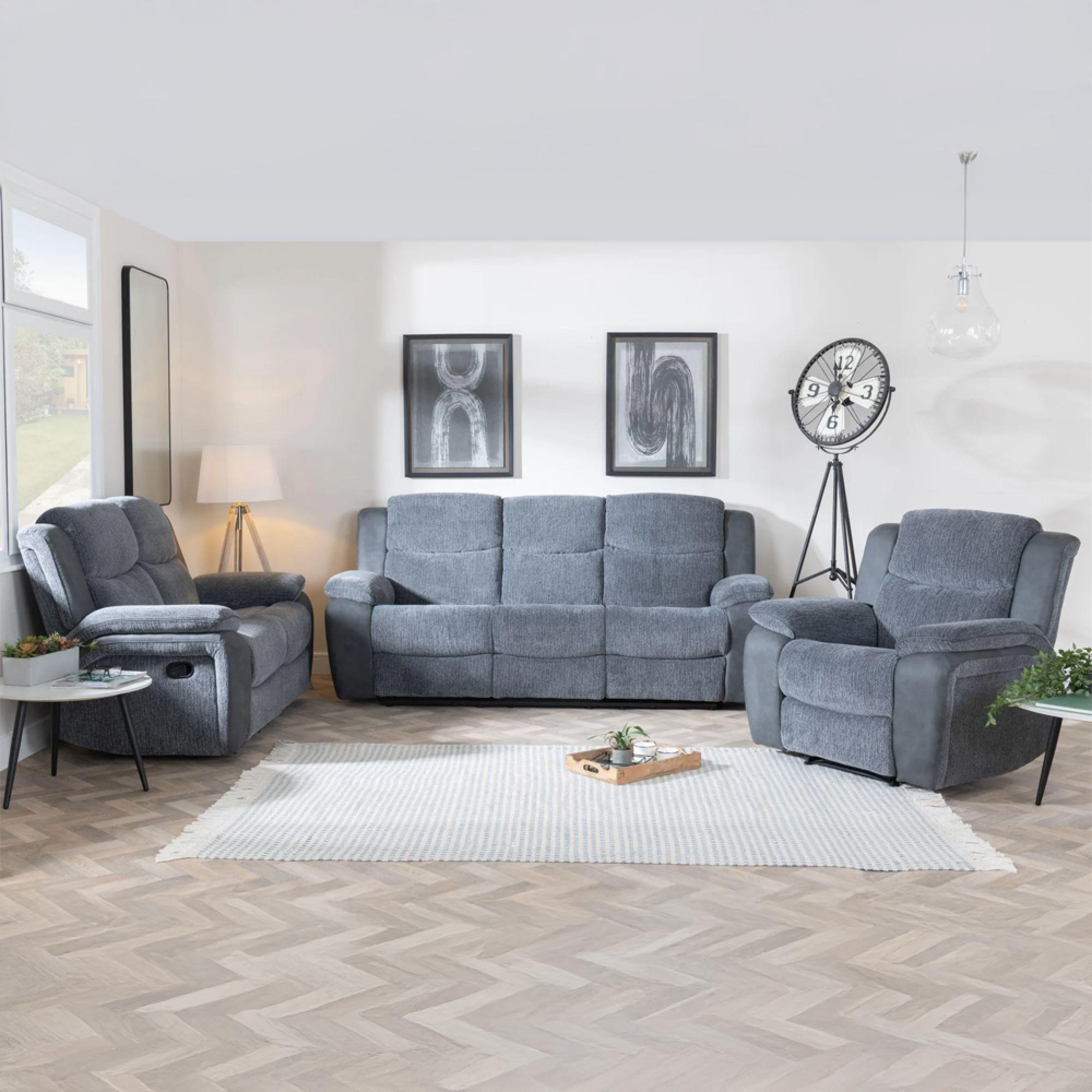 Legend Recliner Sofa Set - Grey Fabric