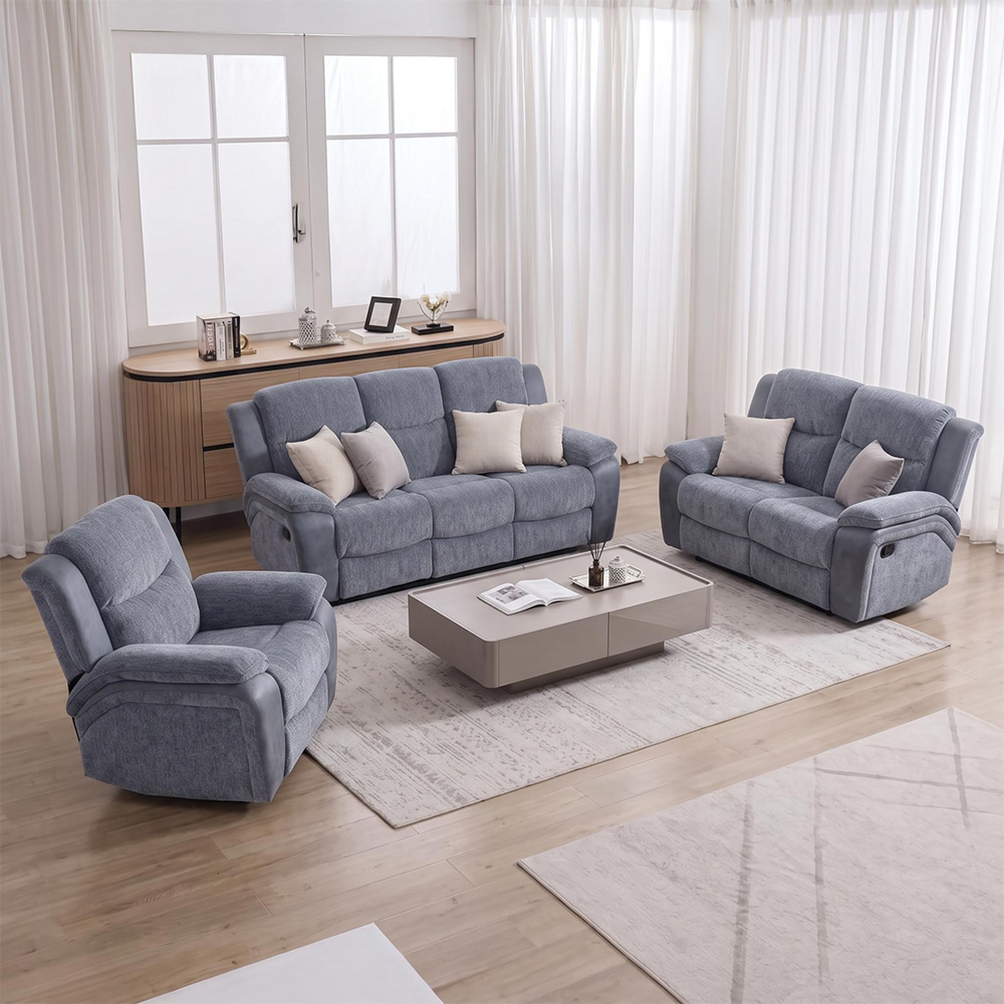 Legend Recliner Sofa Set - Grey Fabric