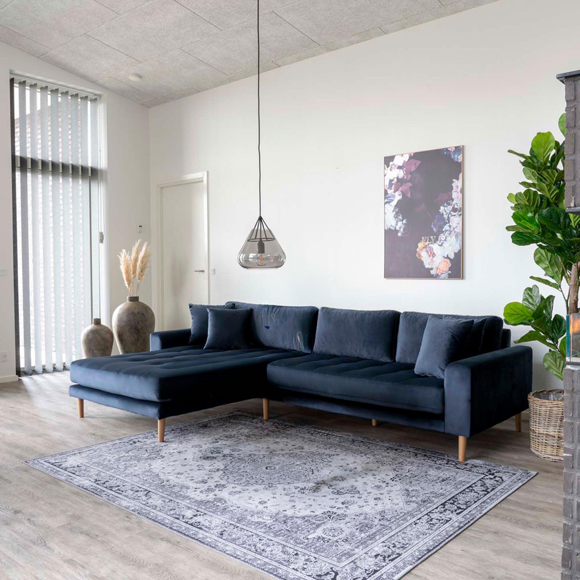 Lido Lounge Sofa - Blue - Fabric - Natural Legs - LHF