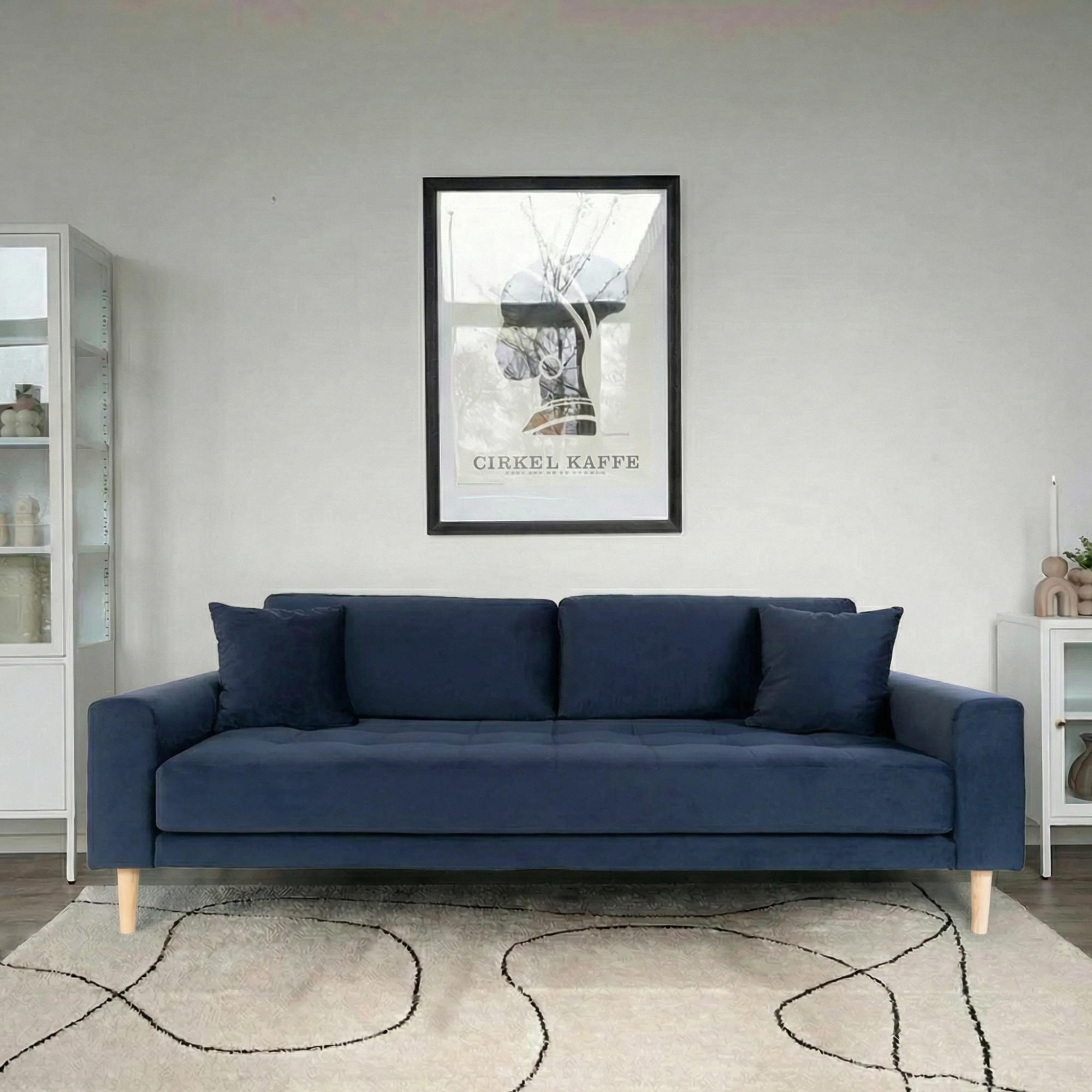 Lido Sofa - 3 Seater - Blue - Velvet Fabric