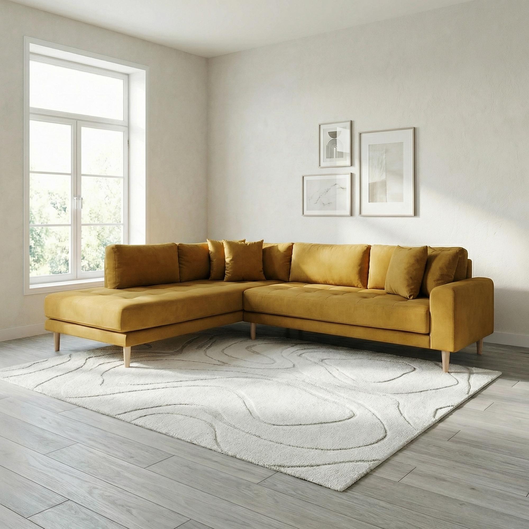 Lido Corner Sofa - Open End - Mustard Yellow - Fabric - Natural Legs - LHF