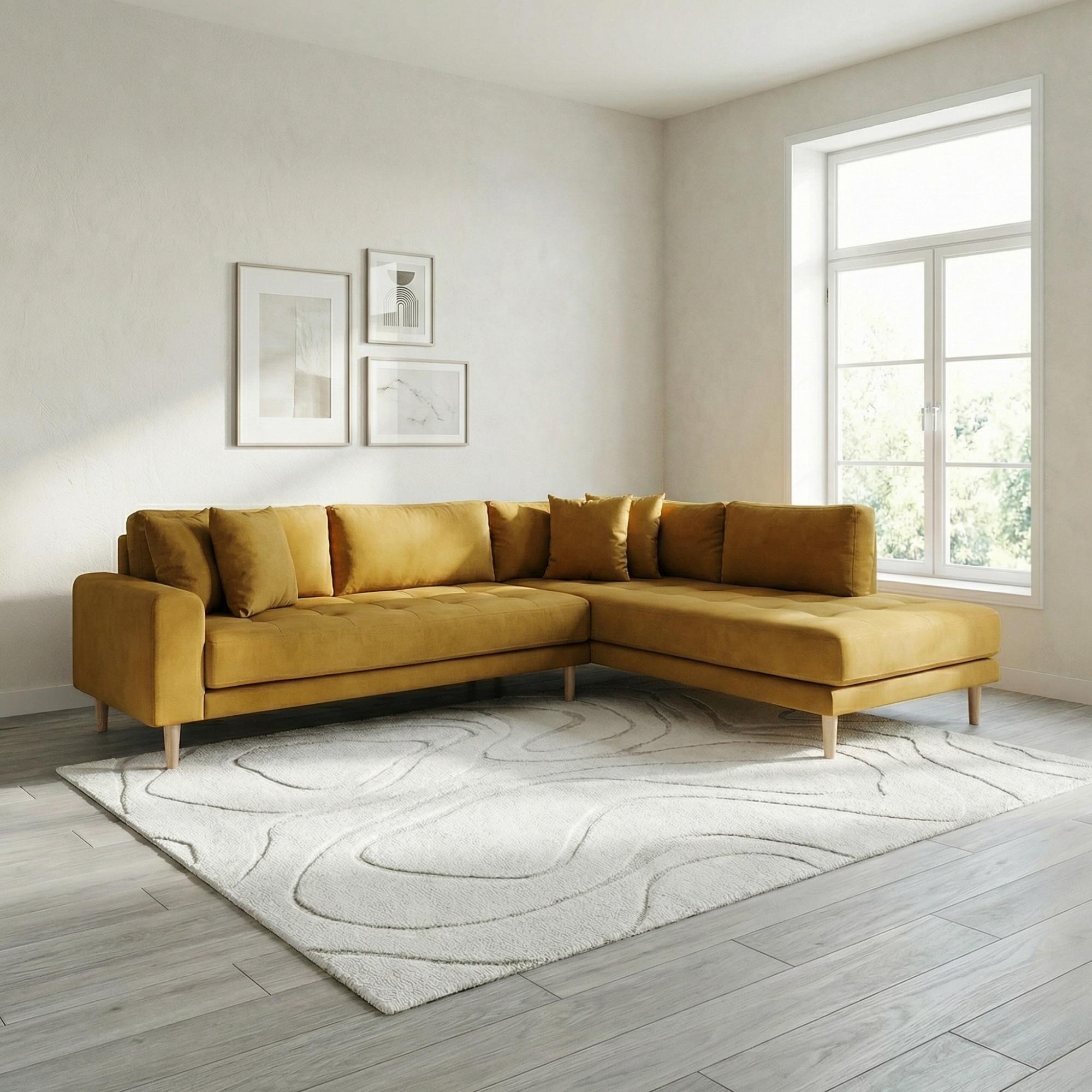 Lido Corner Sofa - Open End - Mustard Yellow - Fabric - Natural Legs - RHF