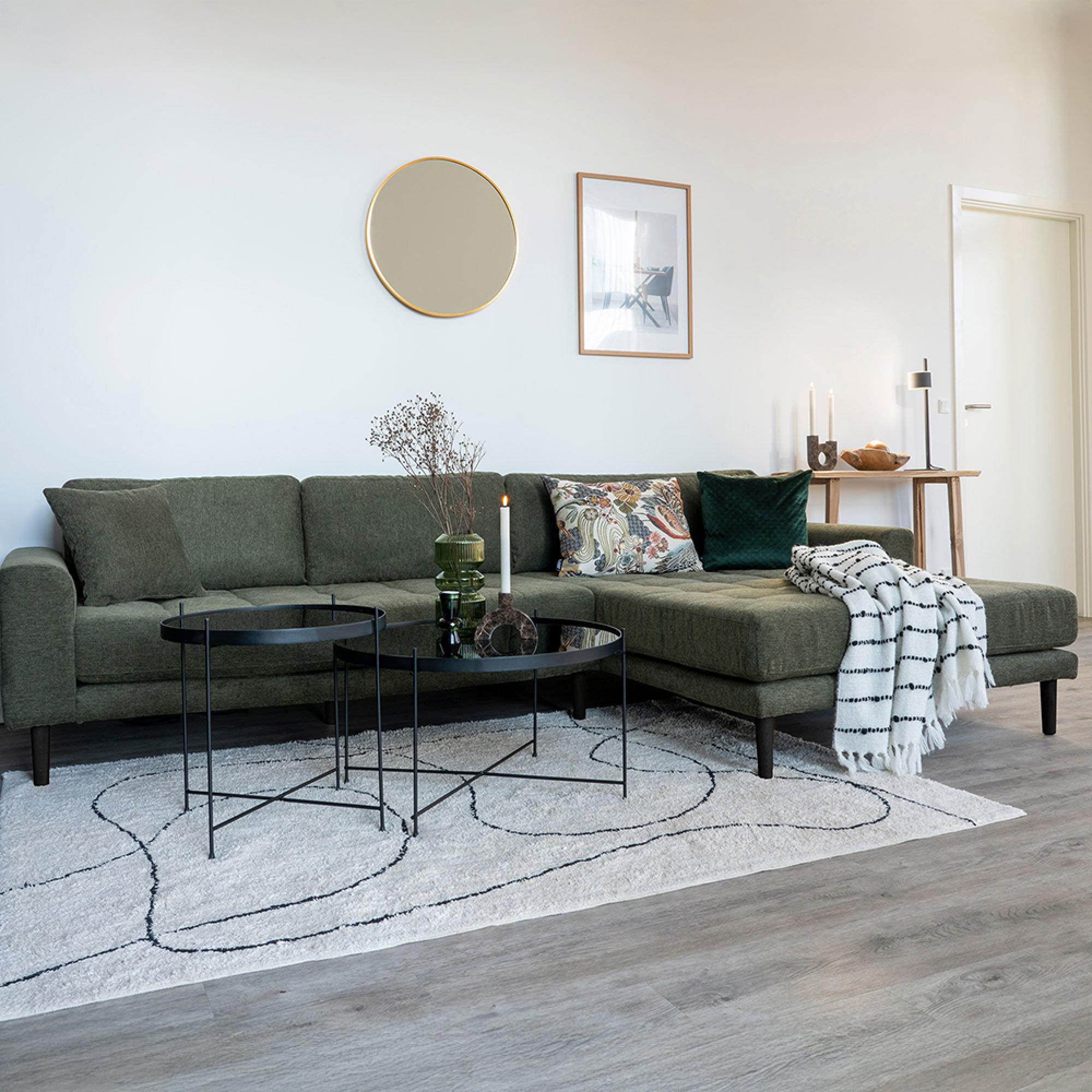 Lido Lounge Sofa - Olive Green - Fabric - Black Legs - RHF