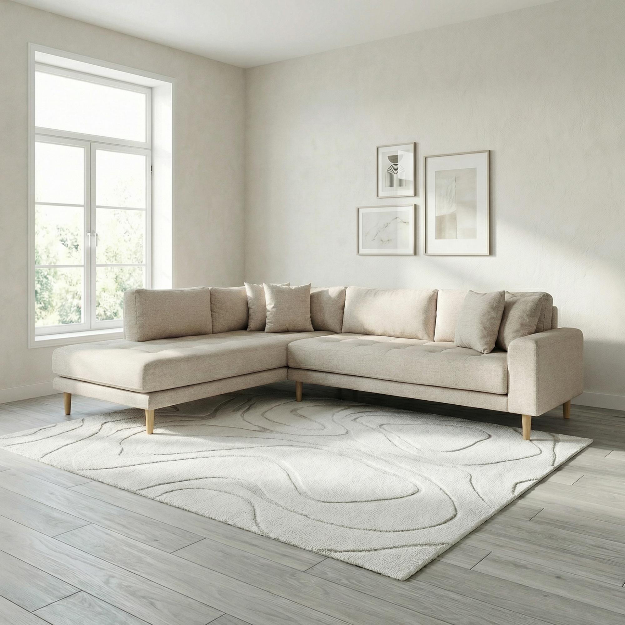 Lido Corner Sofa - Open End - Sand - Fabric - Natural Legs - LHF