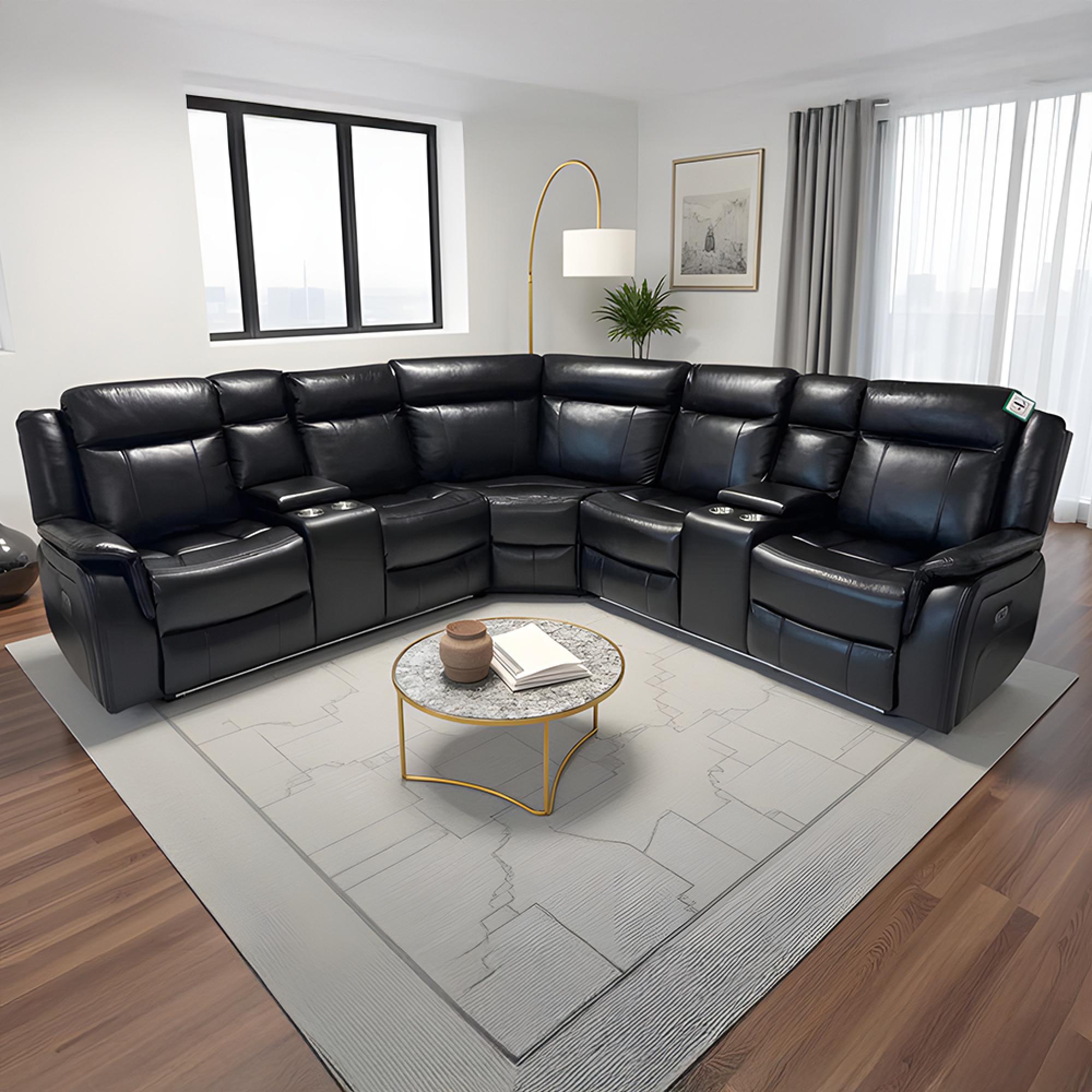 Lily Electric Recliner Corner Sofa - Black Leather