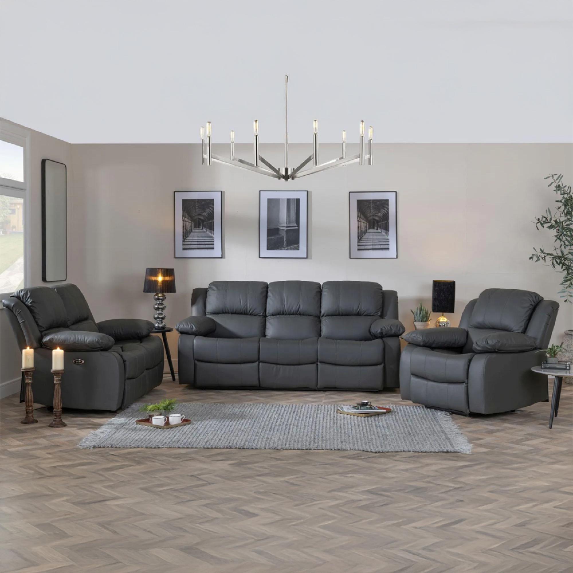 London Recliner Sofa Set - Grey Leather