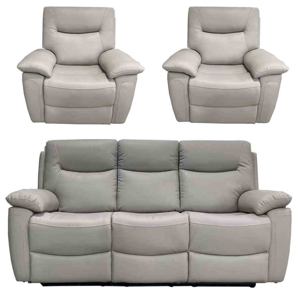 Lucia Power Recliner Sofa Set - Pearl Grey Leather - 3+1+1 Seater