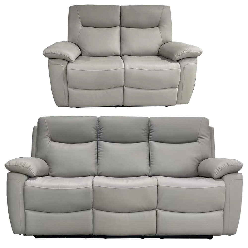 Lucia Power Recliner Sofa Set - Pearl Grey Leather - 3+2 Seater