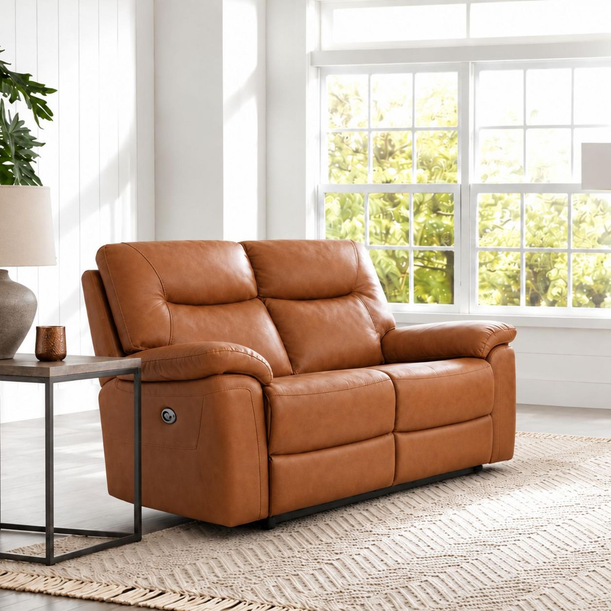 Lucia Power Recliner Sofa - 2 Seater - Tan - Leather